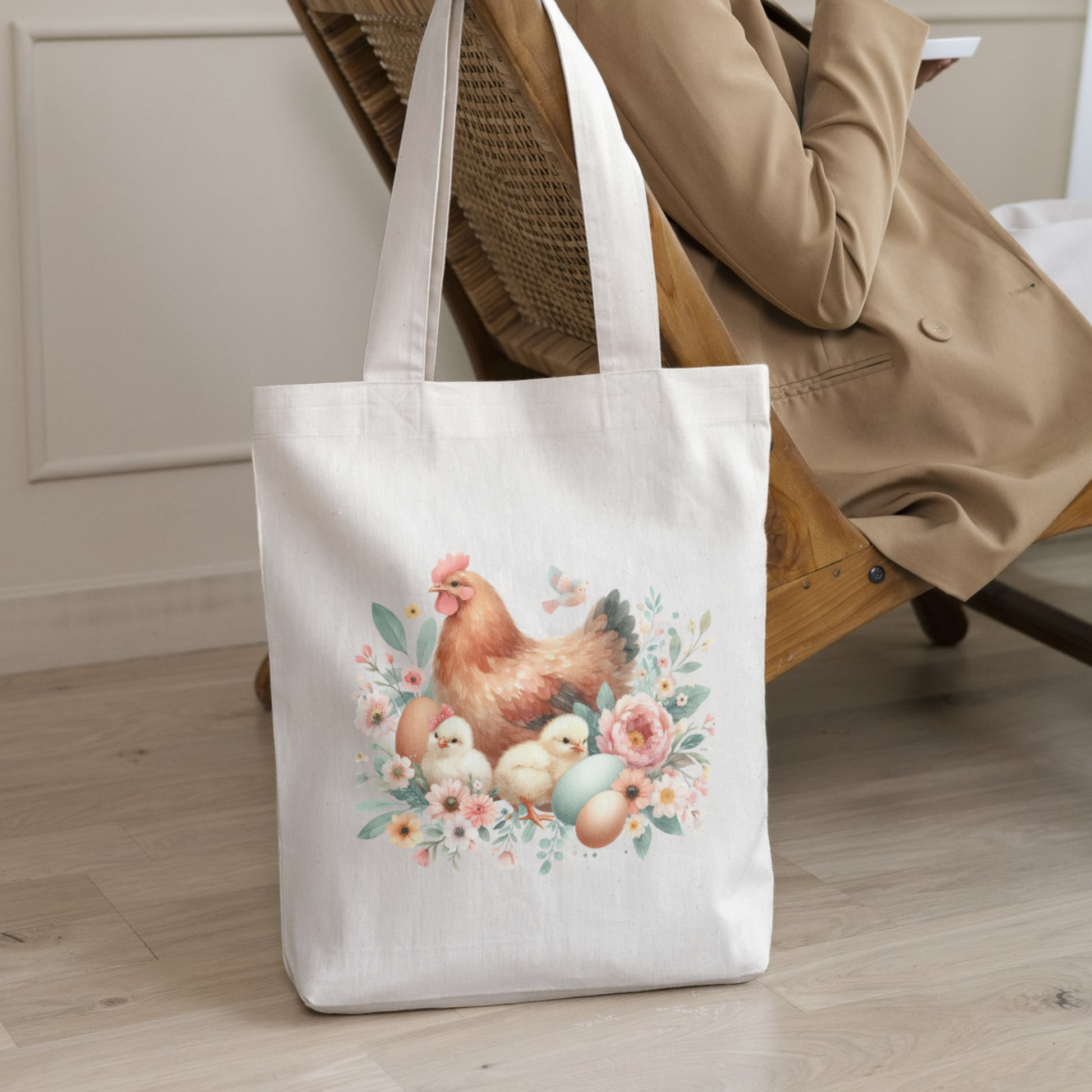Classic Tote Bag with Mother Hen and Chicks - Beth and Company