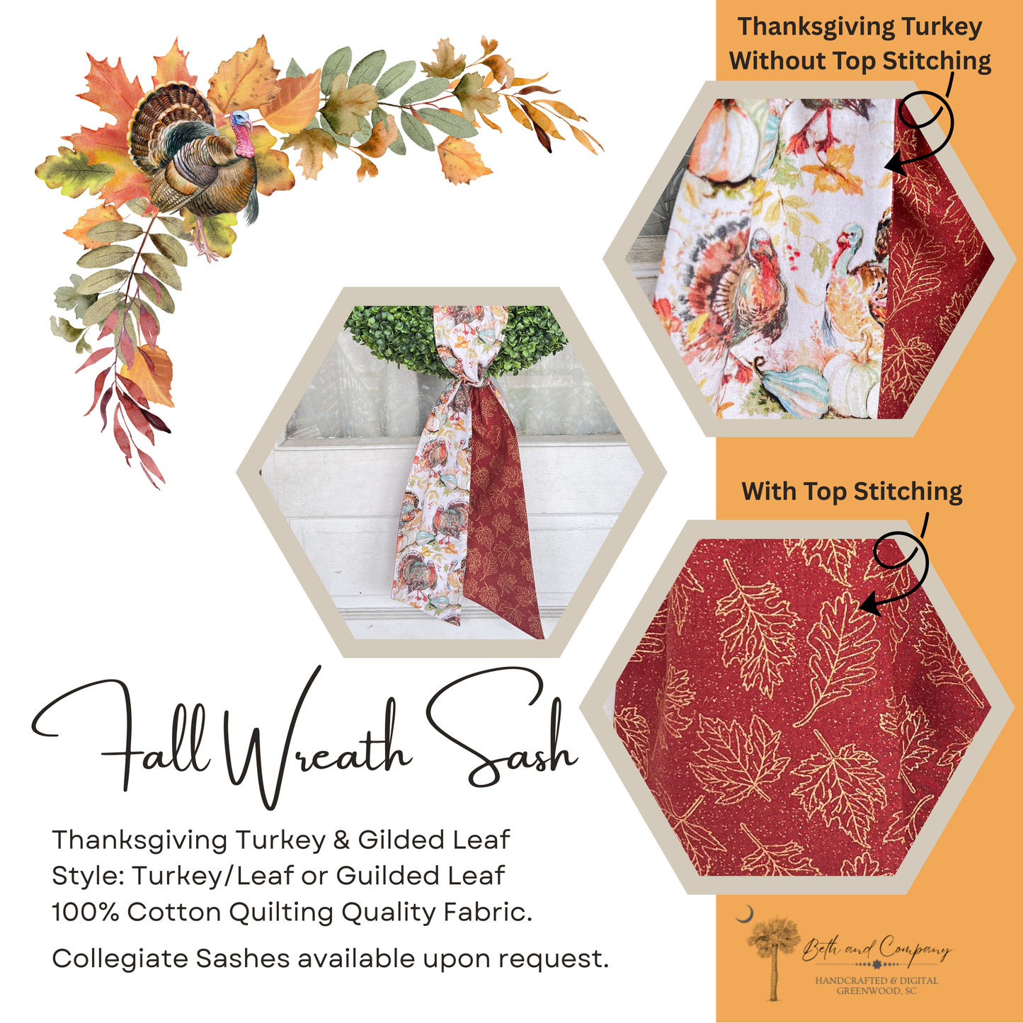 Thanksgiving Turkey Wreath Sash