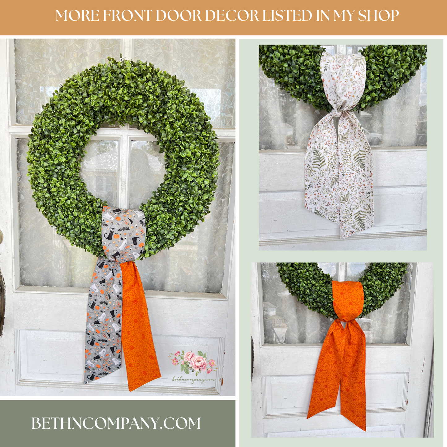 Fall Wreath Sash Pumpkin Spice Plaid Wreath Decor Buffalo Plaid Front Door Decor Wreath Sash Handmade Fabric Sash Fall Decoration