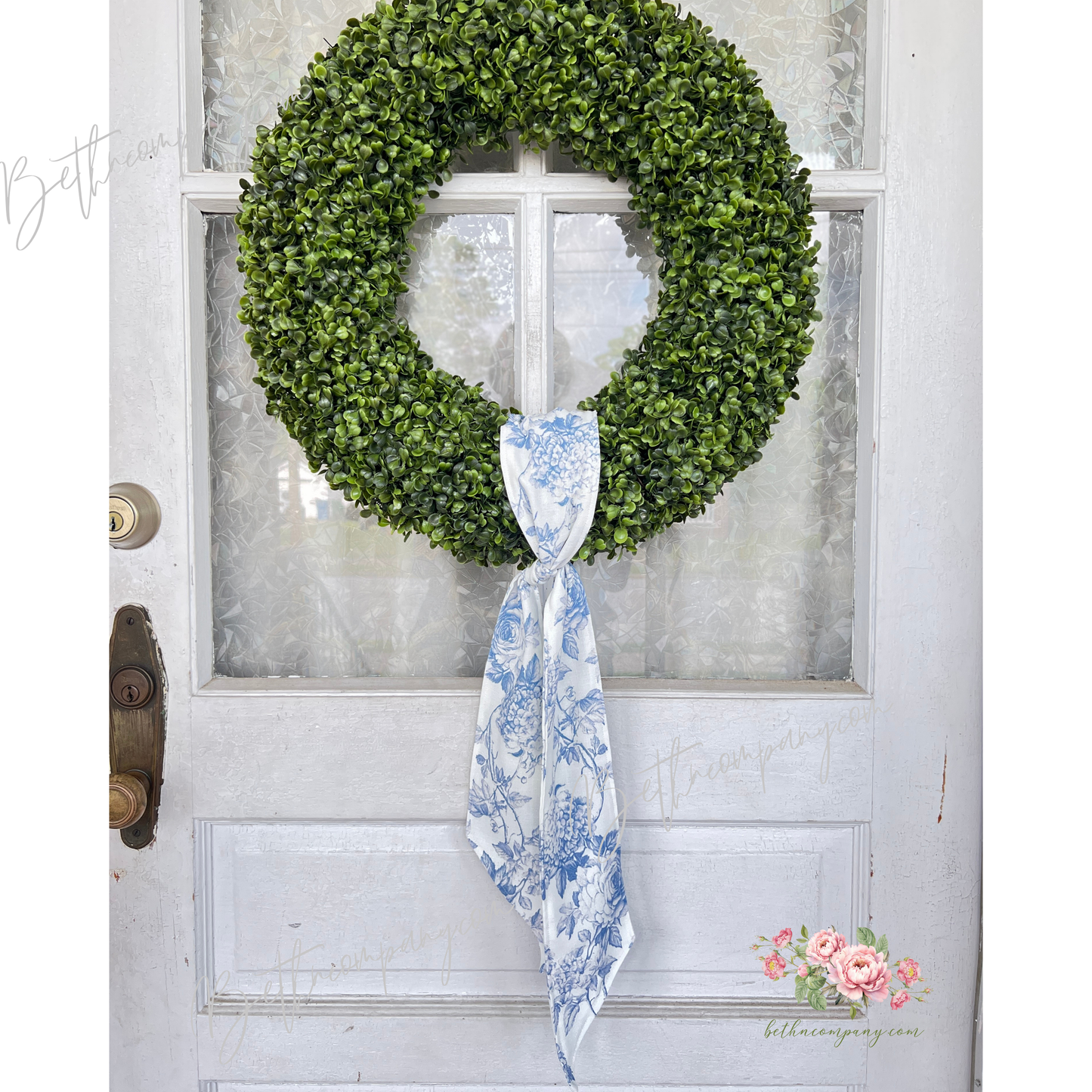 Blue Rose and Hydrangea Toile Wreath Sash