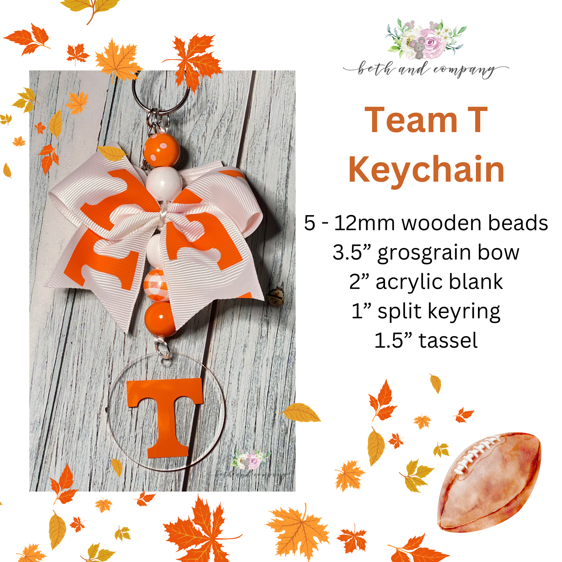 Tennessee Keychain with Bow - Beth and Company