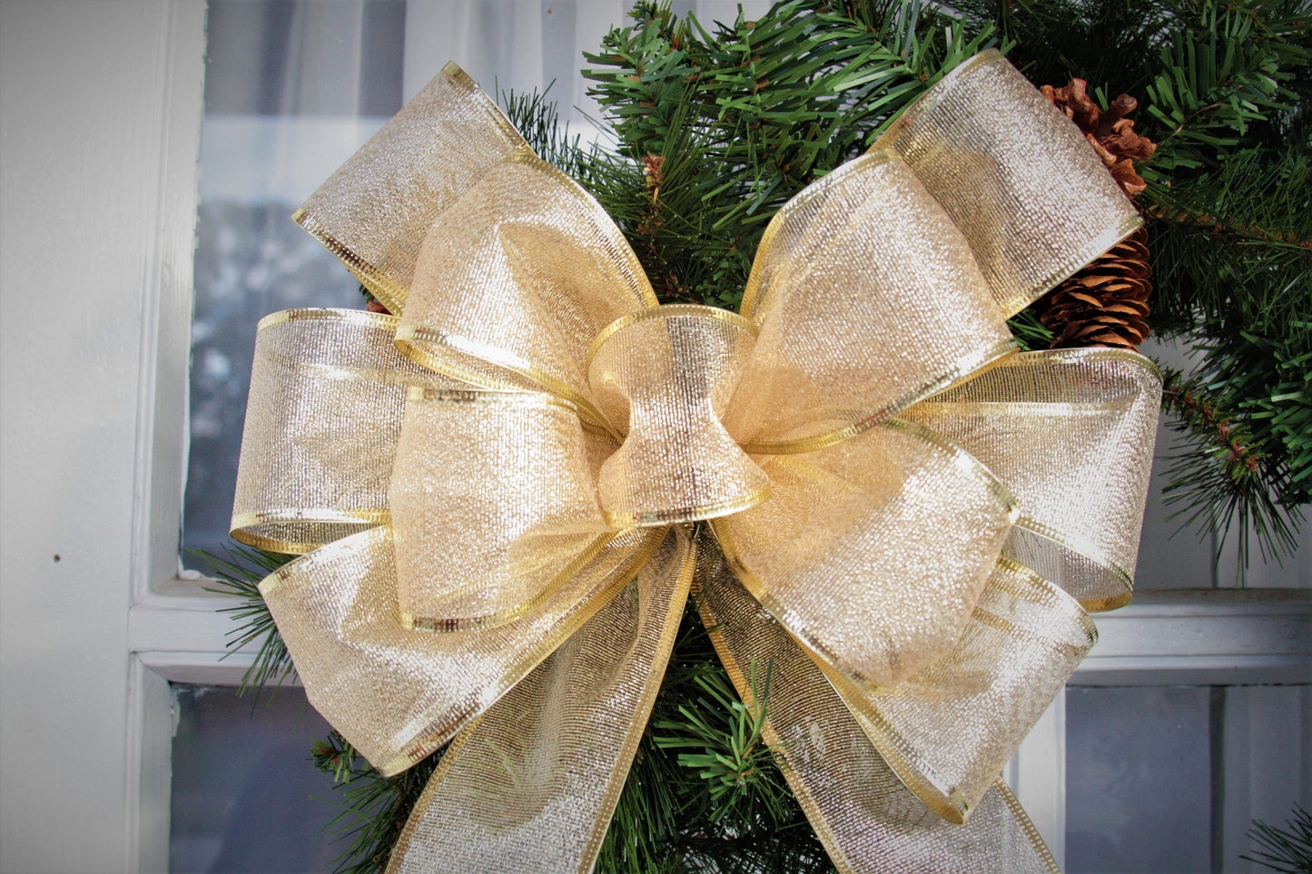 Christmas Bow Gold Christmas Bow for Wreath Silver Christmas Decor for Front Door Red Metallic Foil Crimped Edge