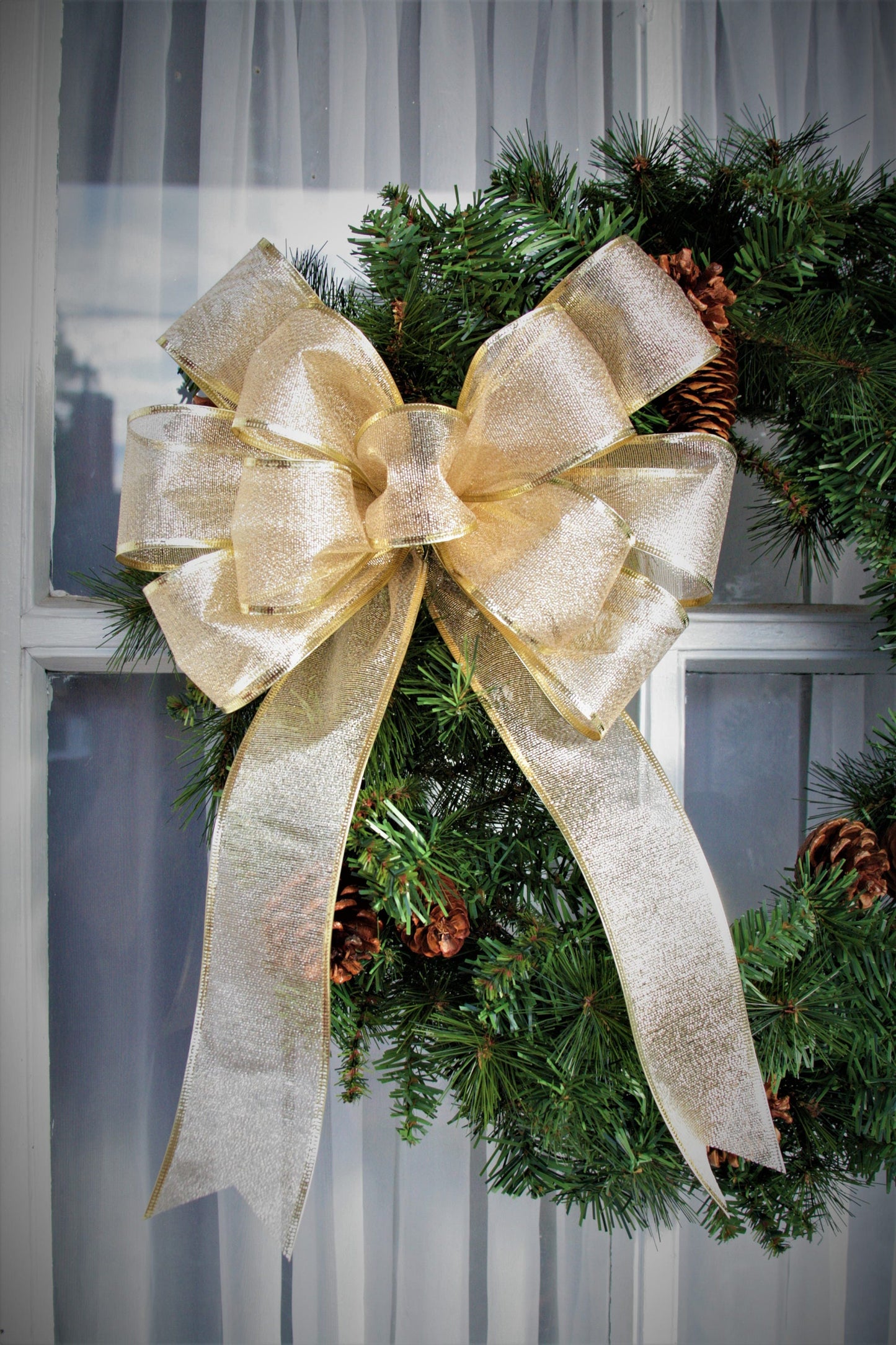 Christmas Bow Gold Christmas Bow for Wreath Silver Christmas Decor for Front Door Red Metallic Foil Crimped Edge