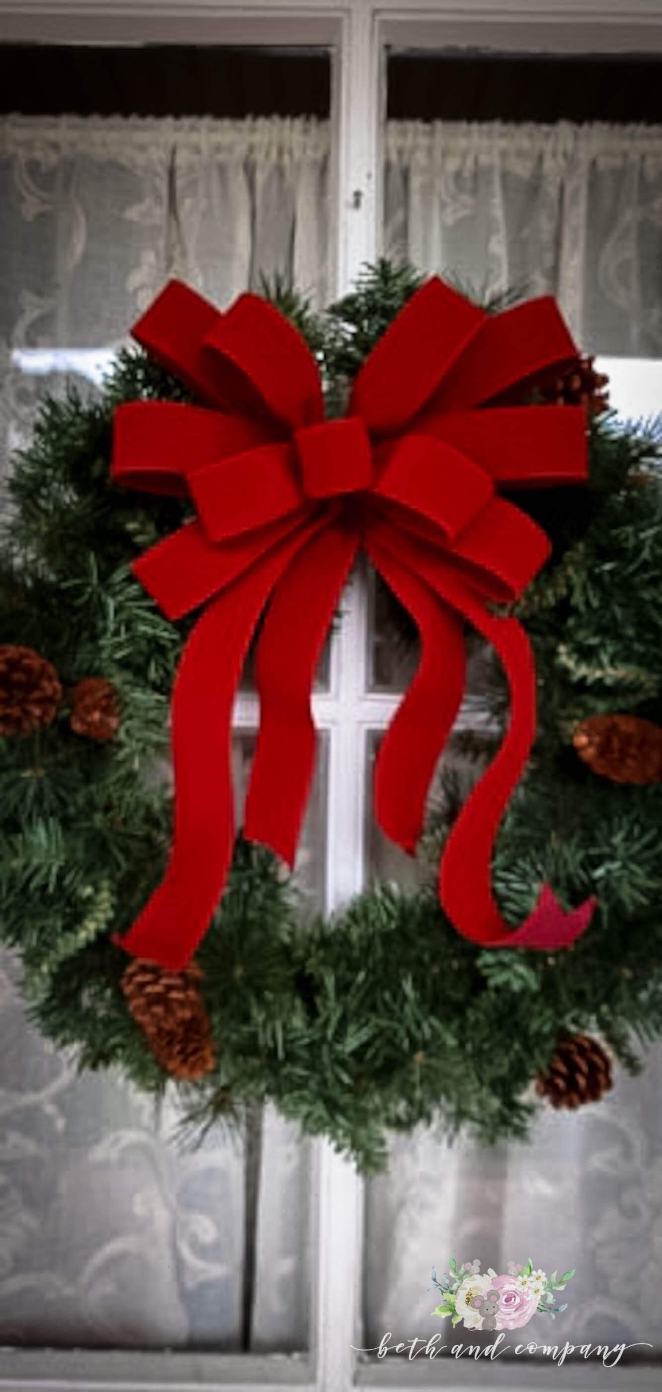 Red Christmas Bow INDOOR OUTDOOR Bows Red Velvet Christmas wreath bow no liner