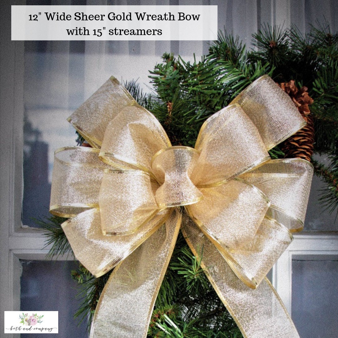 Christmas Bow Gold Christmas Bow for Wreath Silver Christmas Decor for Front Door Red Metallic Foil Crimped Edge