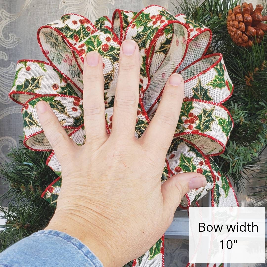 Christmas Bow Christmas Wreath Bow Holly & Berries wreath bow Christmas bows for front door wreath Christmas Tree Topper