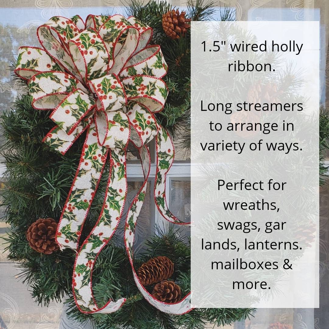 Christmas Bow Christmas Wreath Bow Holly & Berries wreath bow Christmas bows for front door wreath Christmas Tree Topper