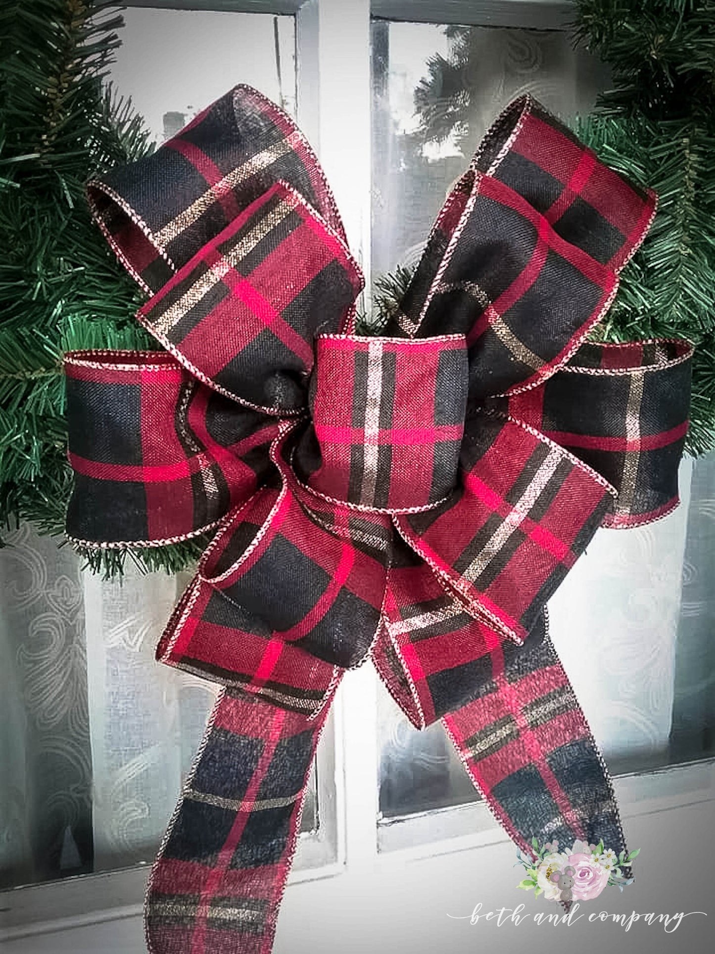 Christmas Bow Red Black and Gold Christmas Wreath Bow Farmhouse Santa Bow