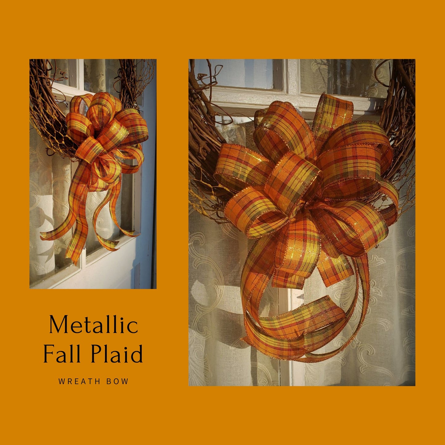Metallic Fall Plaid Wreath Bow Fall Decorations for Front Door Thanksgiving Decor