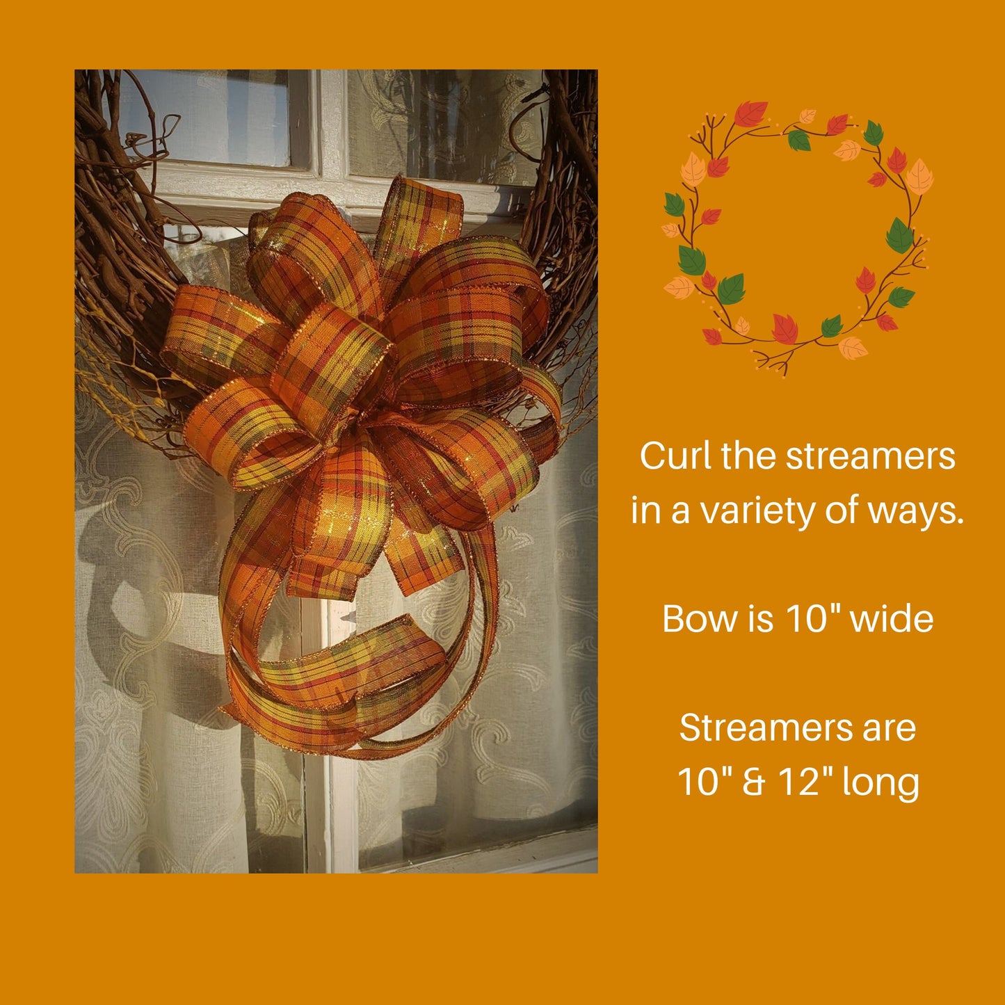 Metallic Fall Plaid Wreath Bow Fall Decorations for Front Door Thanksgiving Decor