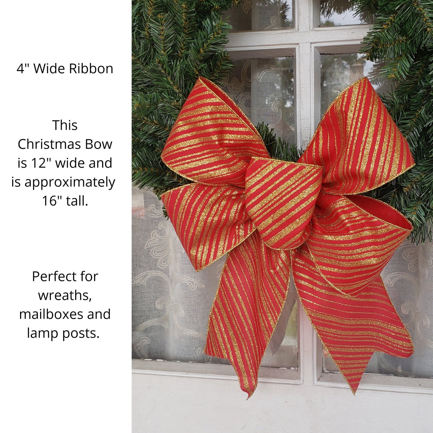 Christmas Bow 4 Inch Wide Red and Gold Glitter Stripe Red Christmas Bow Christmas in July