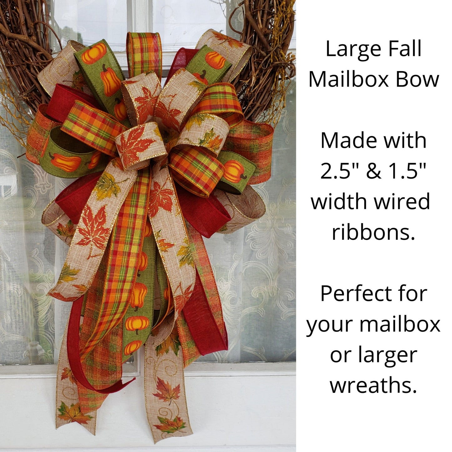 Large Fall Bow for Front Porch or Mailbox Fall Decor Mixed Ribbon Bow Fall Wreath Bow Thanksgiving Decor Fall Wreath Bow Fall Lantern Bow