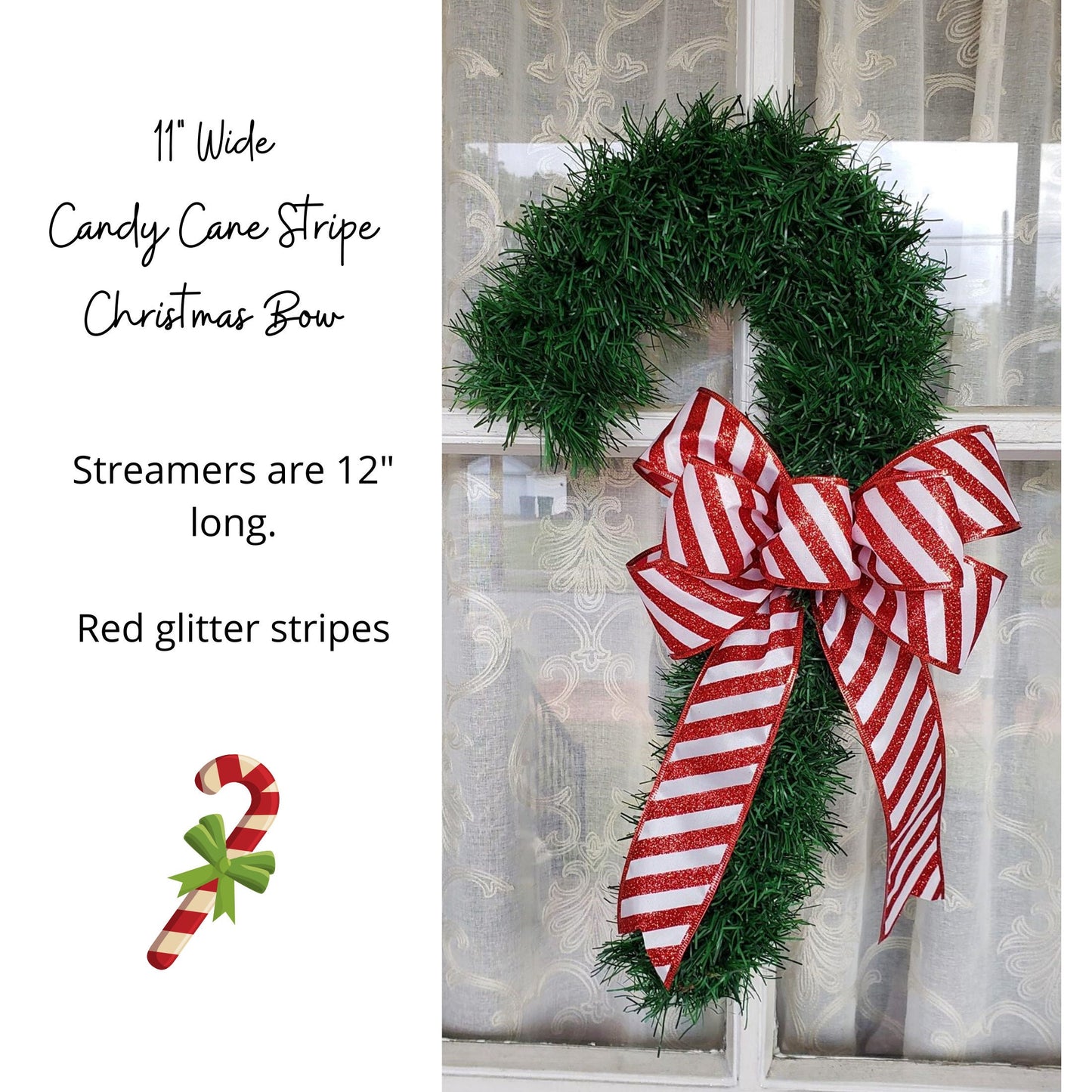 Christmas Bow Candy Cane Christmas Bow Red White Bow for Wreath