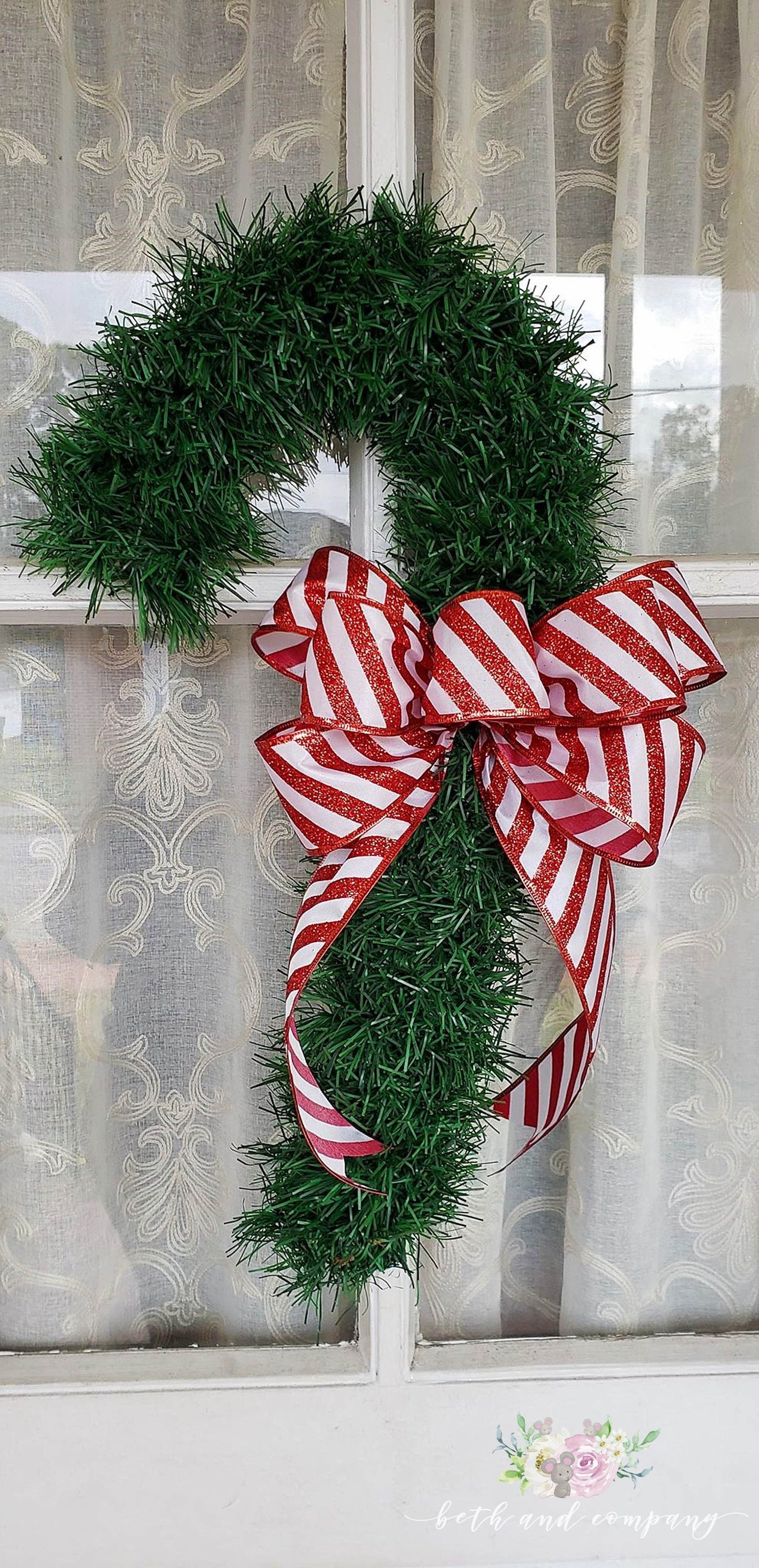 Christmas Bow Candy Cane Christmas Bow Red White Bow for Wreath