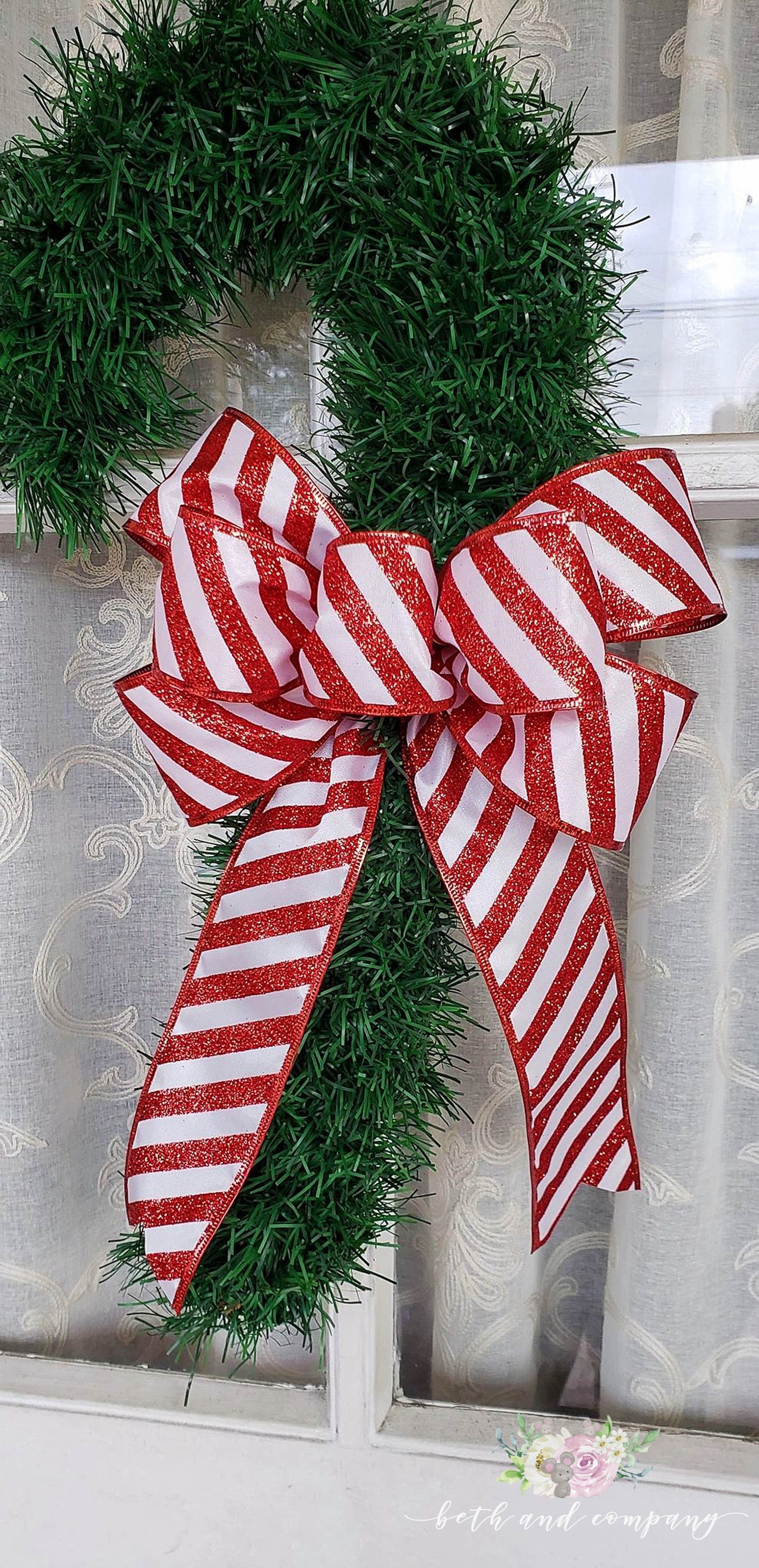 Christmas Bow Candy Cane Christmas Bow Red White Bow for Wreath
