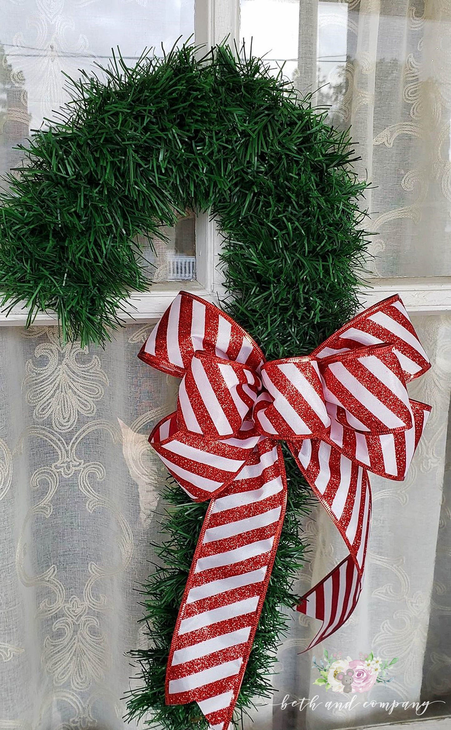 Christmas Bow Candy Cane Christmas Bow Red White Bow for Wreath