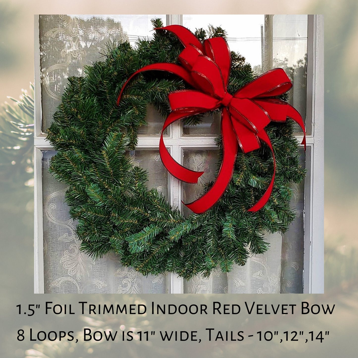 Red Velvet Christmas wreath bow, INDOOR Christmas Bow, 1.5" width wired red velvet