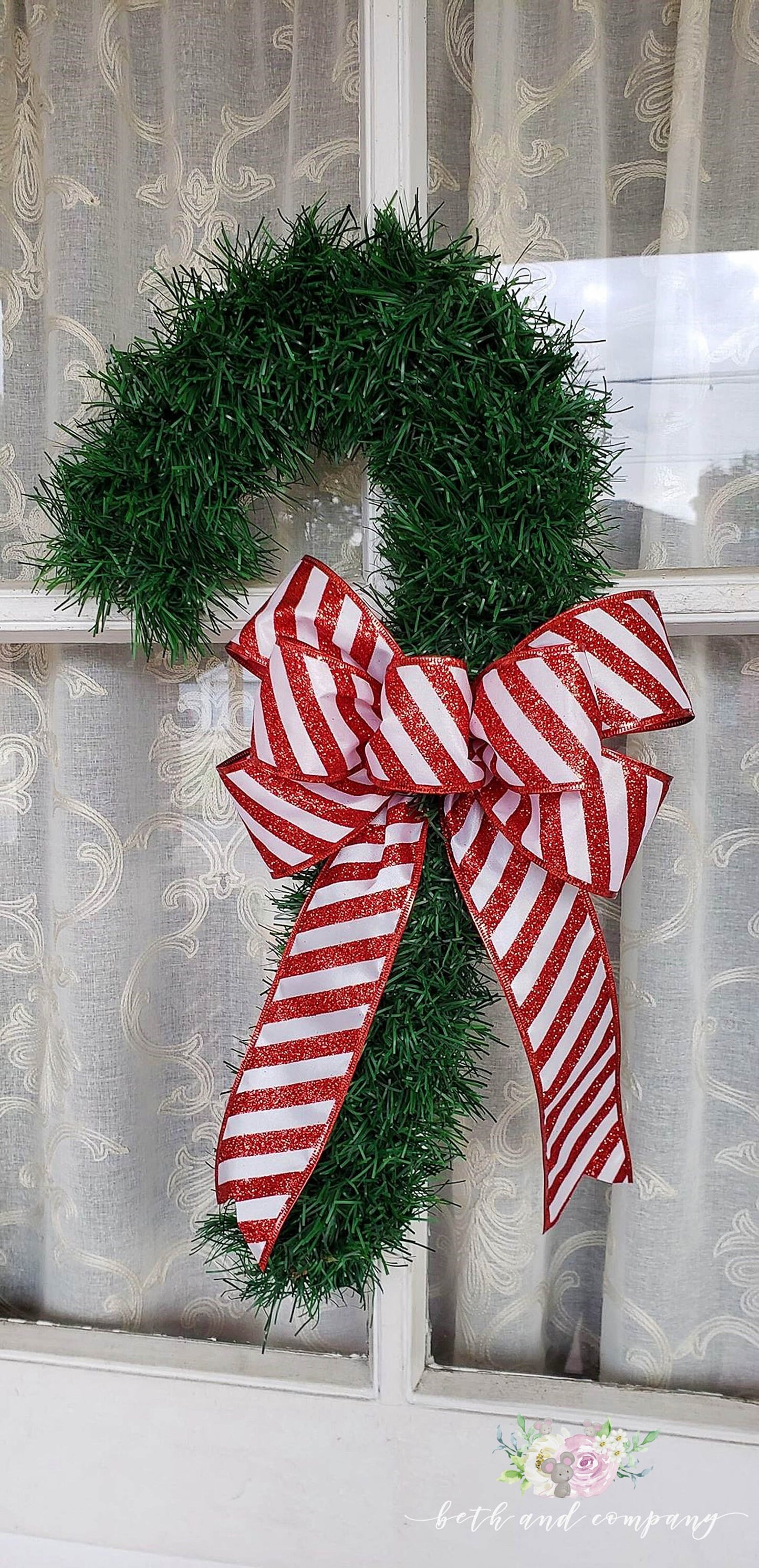 Christmas Bow Candy Cane Christmas Bow Red White Bow for Wreath