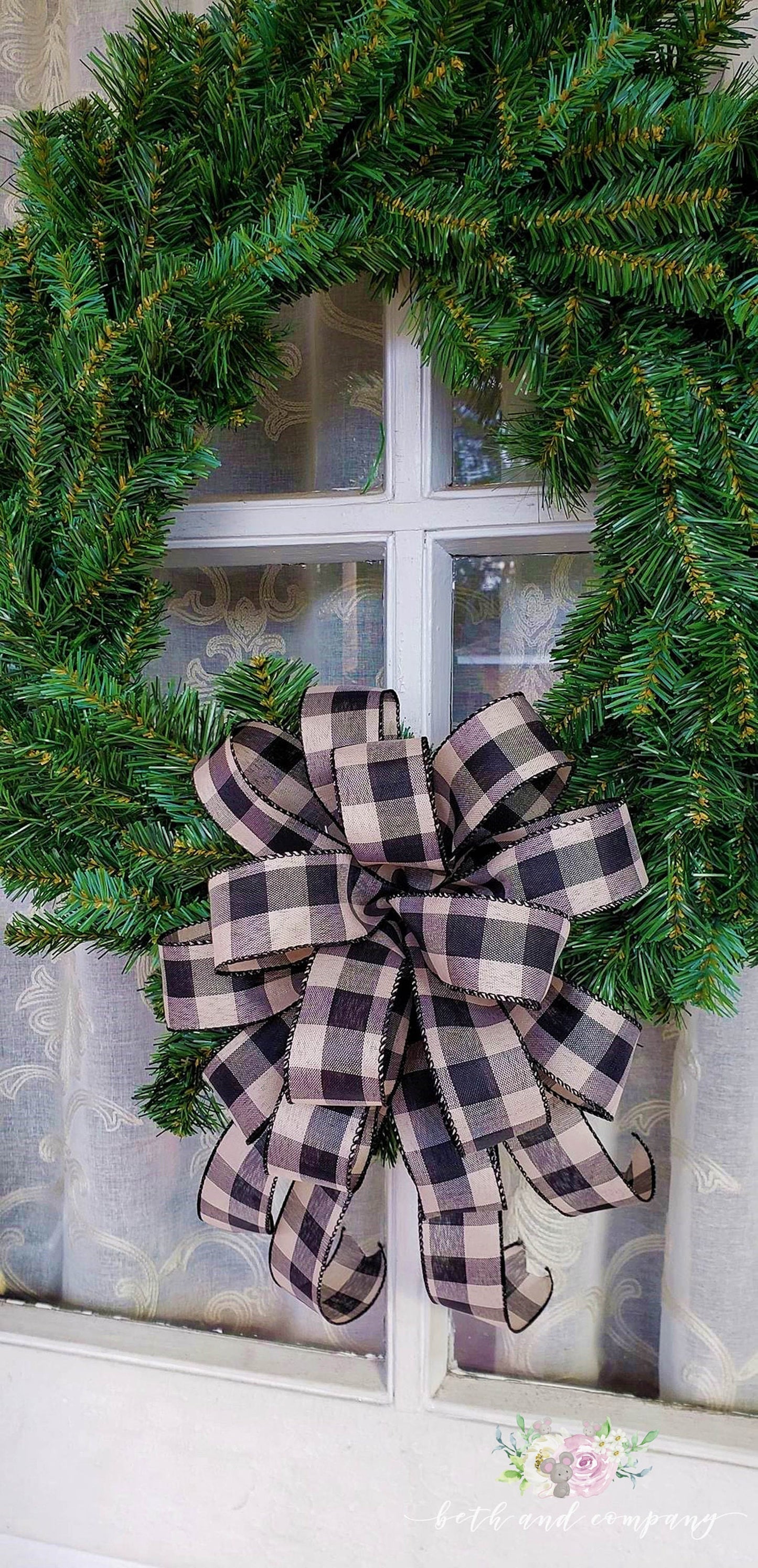 Black and Cream Buffalo Plaid Bow, Buffalo Plaid Farmhouse Spring Summer Bow