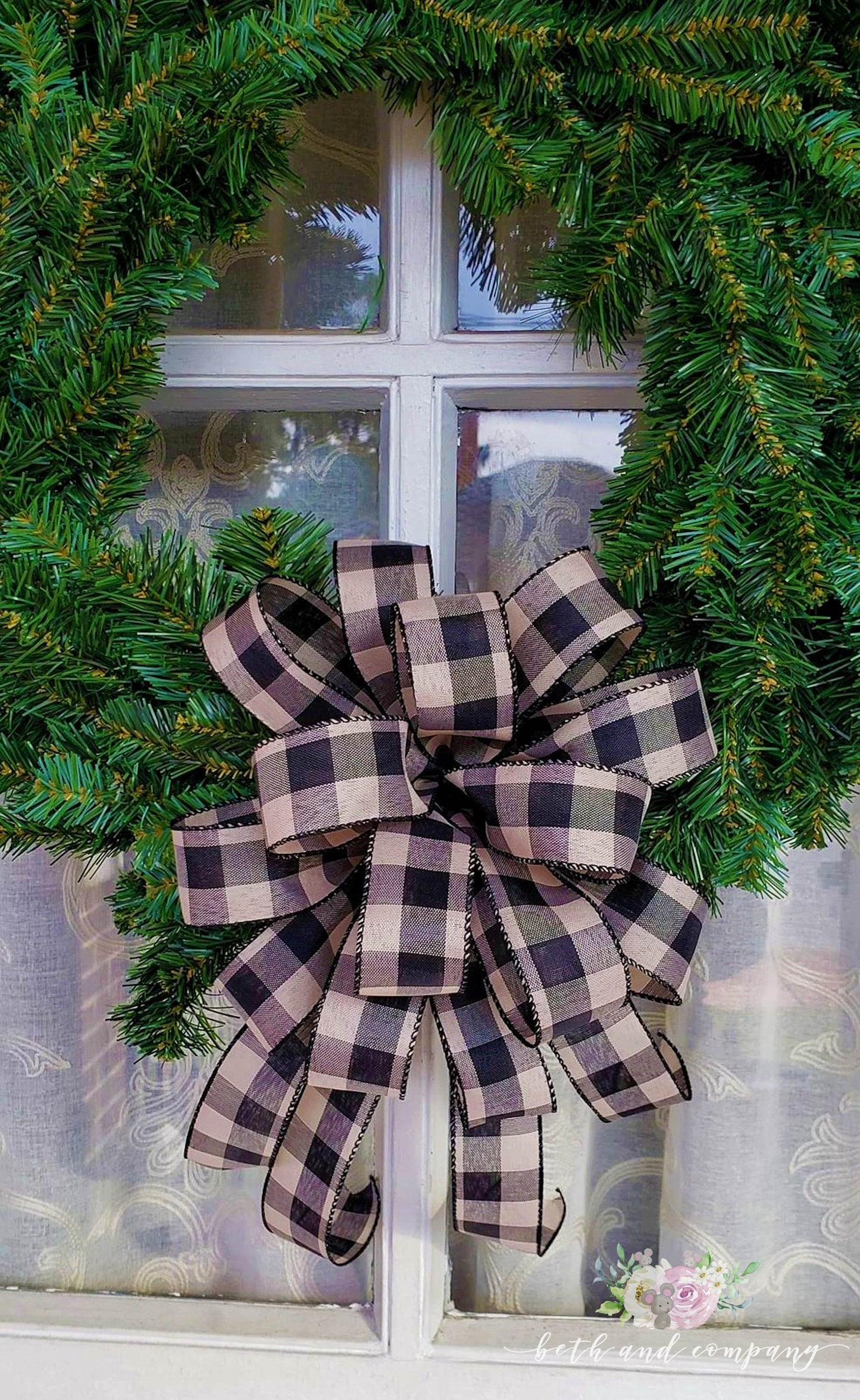 Black and Cream Buffalo Plaid Bow, Buffalo Plaid Farmhouse Spring Summer Bow