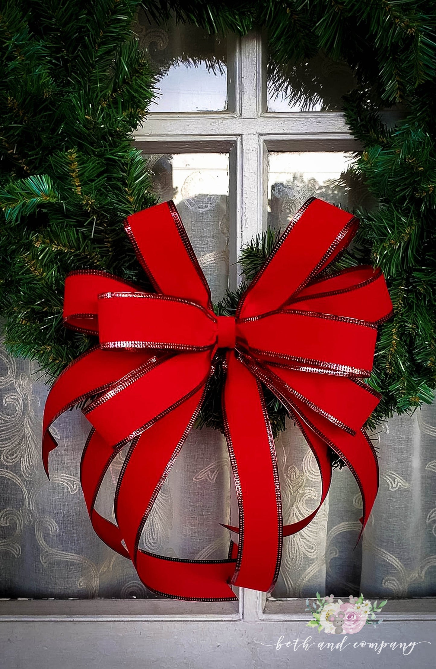 Red Velvet Christmas wreath bow, INDOOR Christmas Bow, 1.5" width wired red velvet