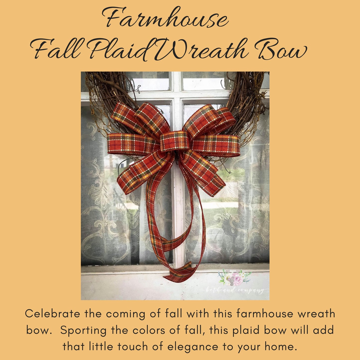 Fall Decor Farmhouse Fall Wreath Bow, Thanksgiving wreath bow