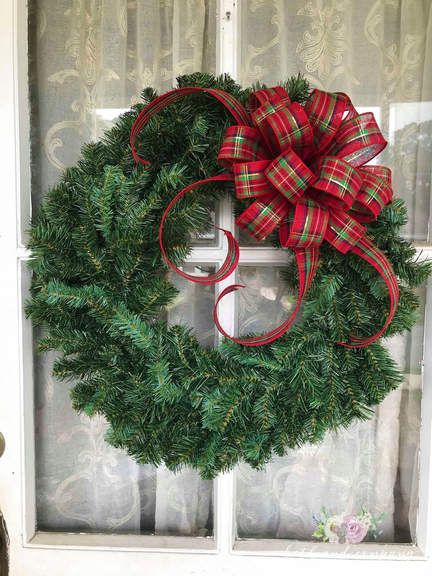 Christmas Bow Traditional Christmas Tartan Plaid 10 Inch Round wreath bow Set of 4 or 6