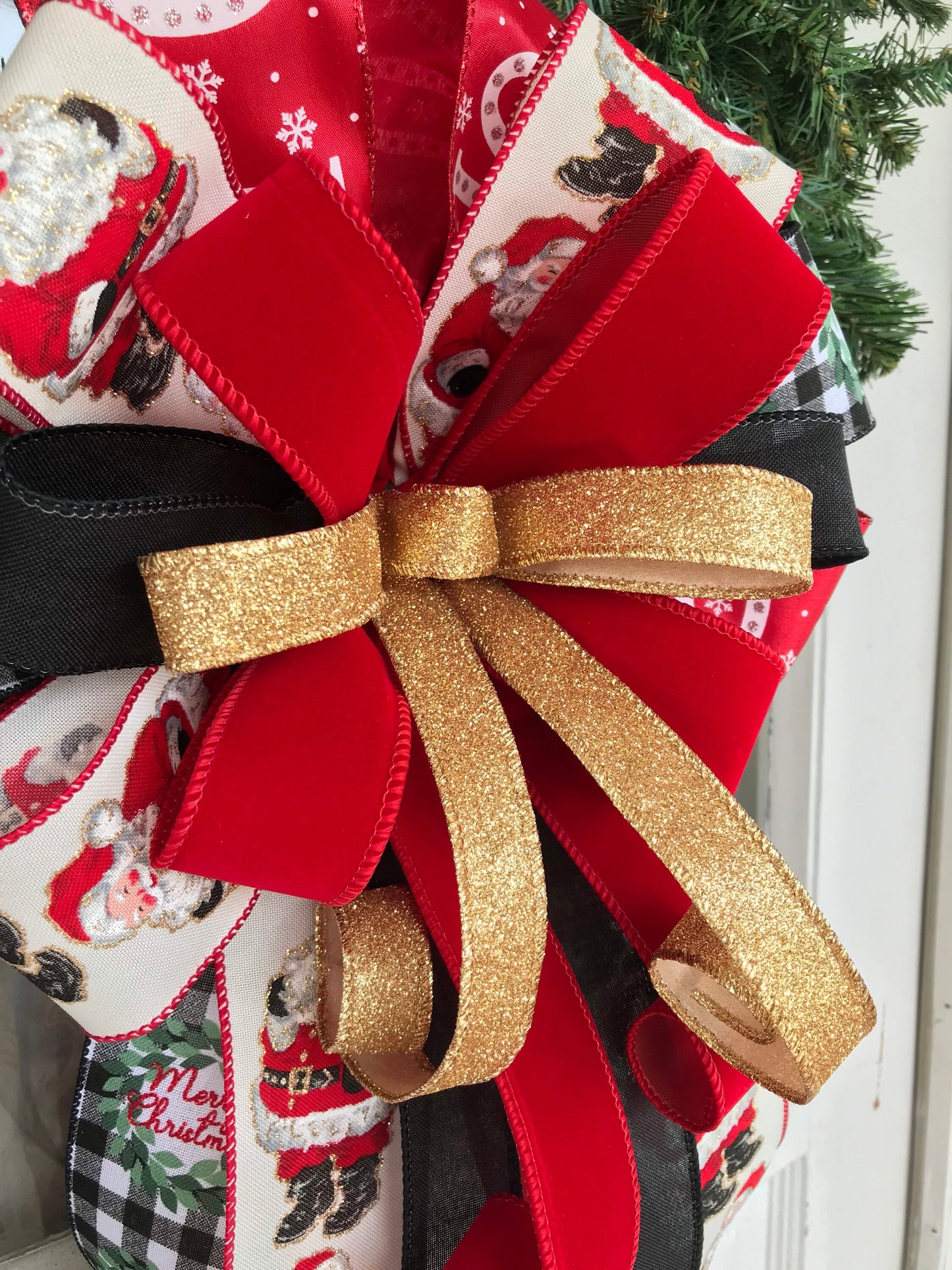 Christmas Bow Santa Wreath Bow Old Saint Nick Decor Santa Bow for Front Door Wreath