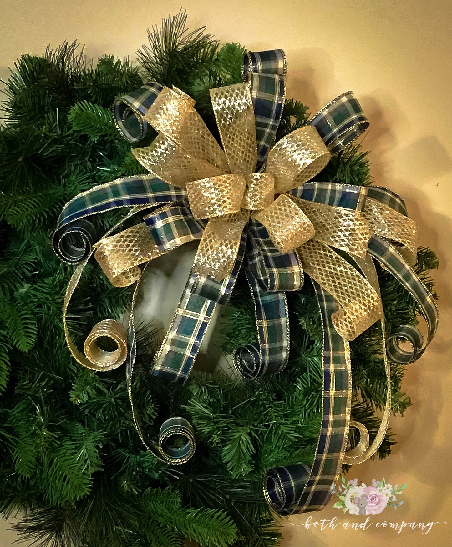 Christmas Bow Navy Blue and Gold Glitter Christmas Wreath Bow Navy and Gold Decoration