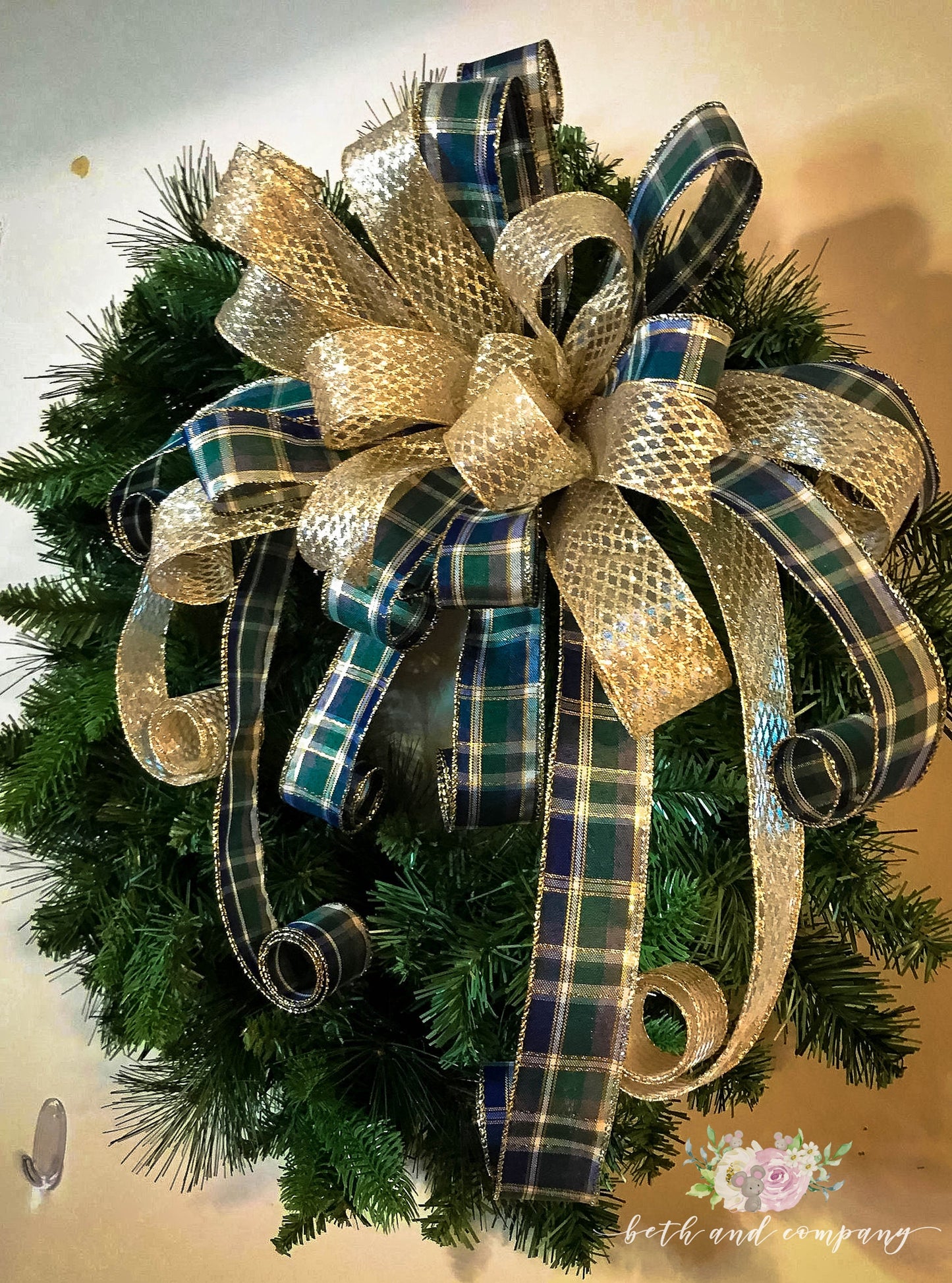 Christmas Bow Navy Blue and Gold Glitter Christmas Wreath Bow Navy and Gold Decoration