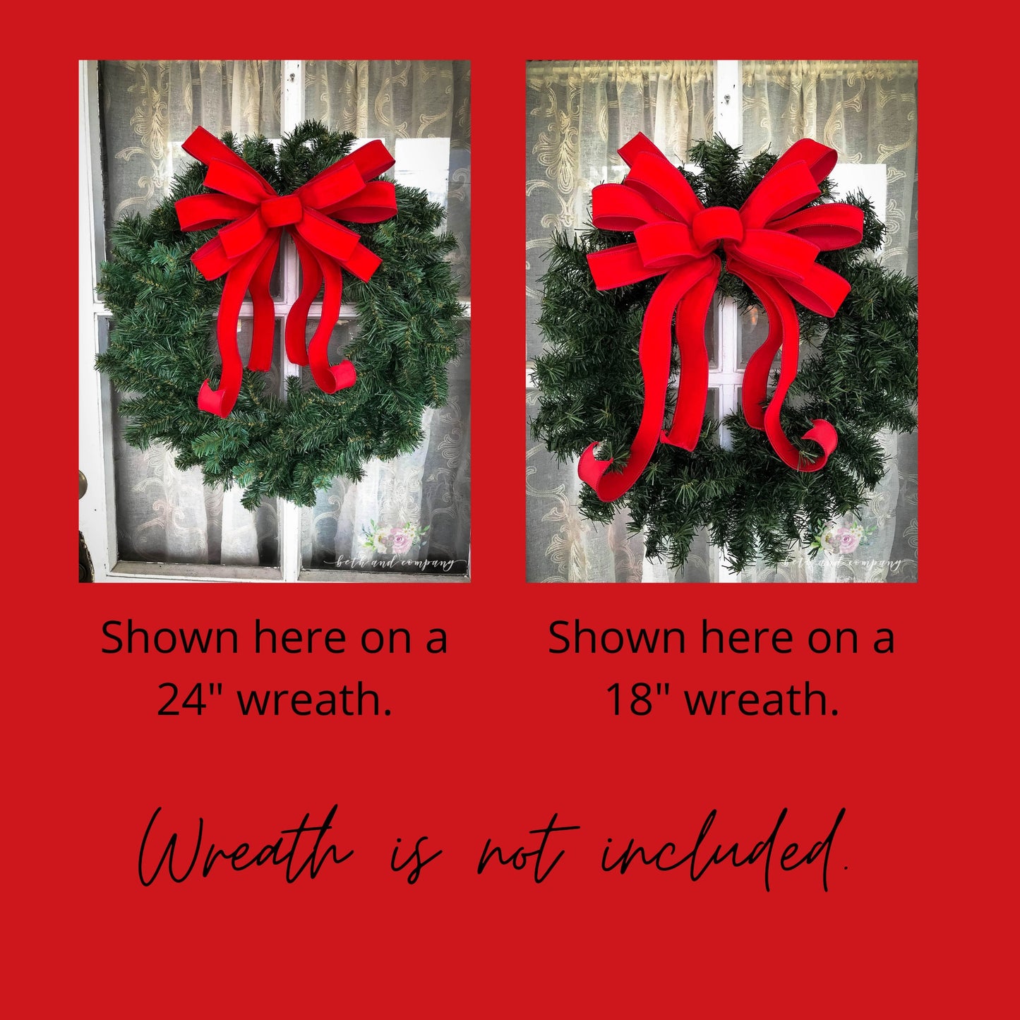 OUTDOOR Weatherproof Red Velvet Christmas wreath bow Narrow Velvet bow with plastic liner Red Outside Christmas Bows for Lamp Fence Post