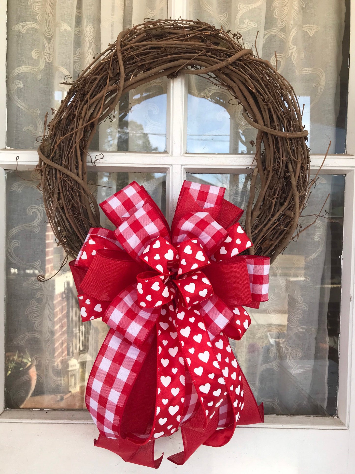 Valentine's Day Buffalo Plaid wreath bow Valentines decoration red wreath bow