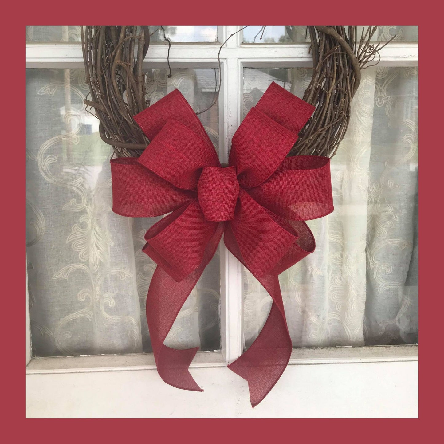 Fall Wreath, Burgundy Linen Bow, Farmhouse wreath, Game Day Bow