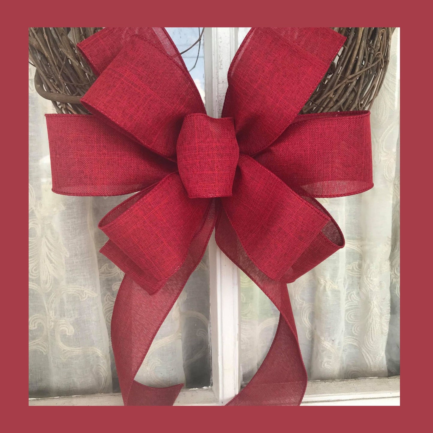 Fall Wreath, Burgundy Linen Bow, Farmhouse wreath, Game Day Bow