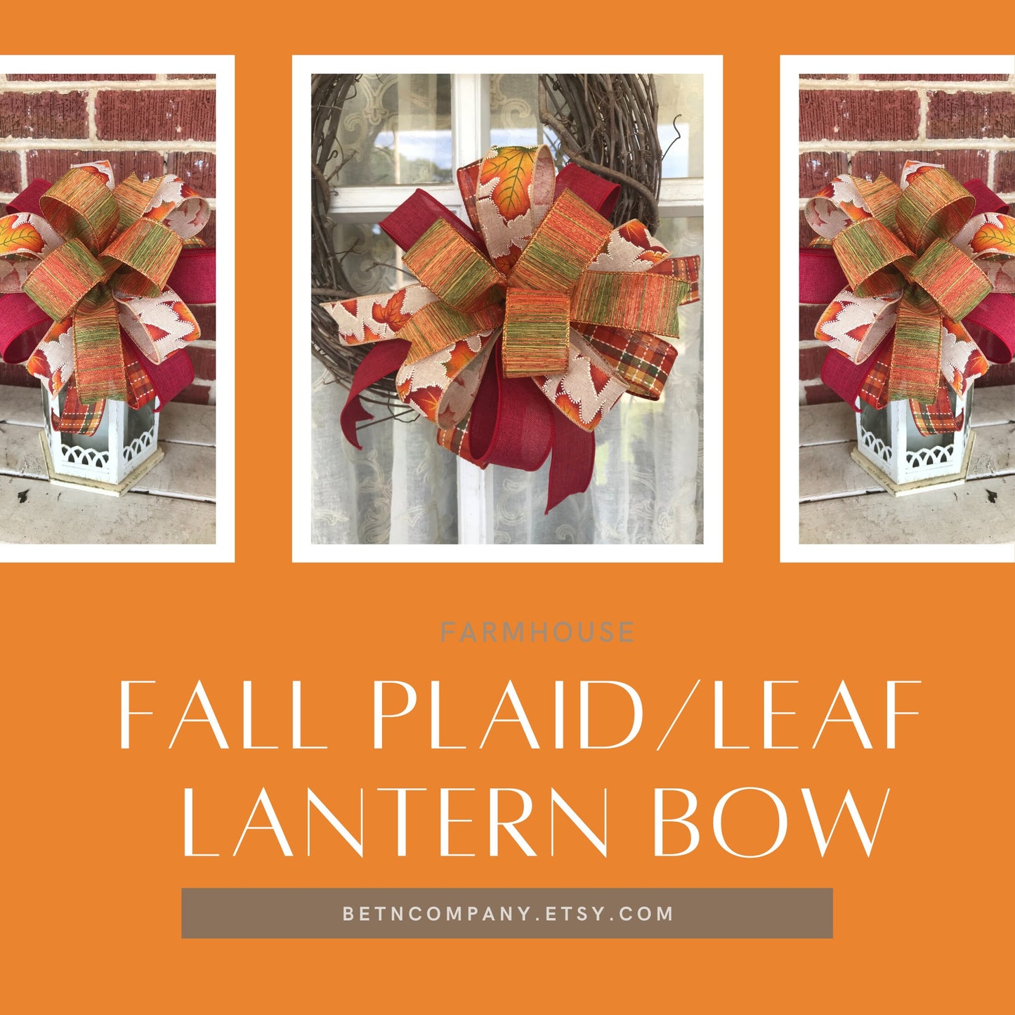 Fall Bow, Fall Plaid Leaf Bow, Lantern Bow, Fall decor, 10 Inch bow