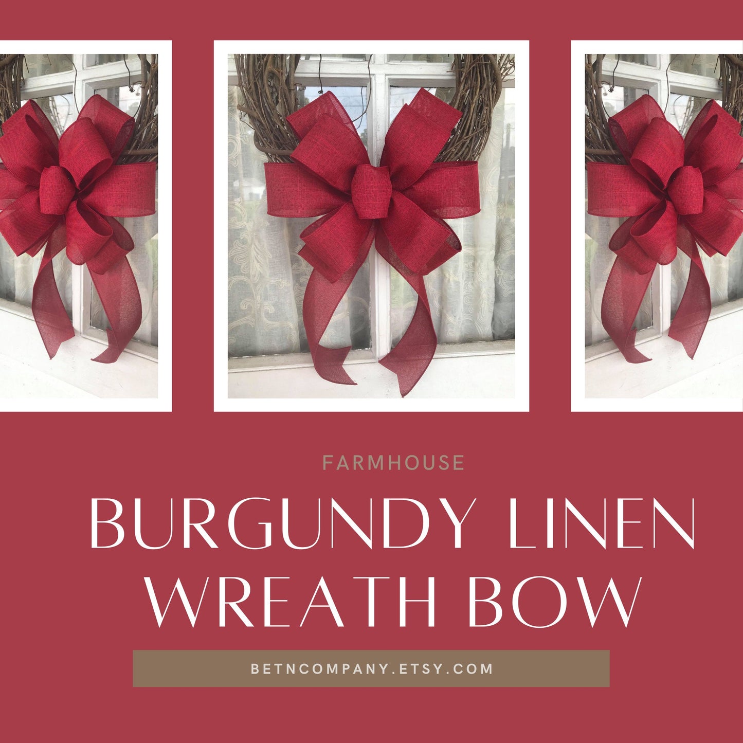 Fall Wreath, Burgundy Linen Bow, Farmhouse wreath, Game Day Bow