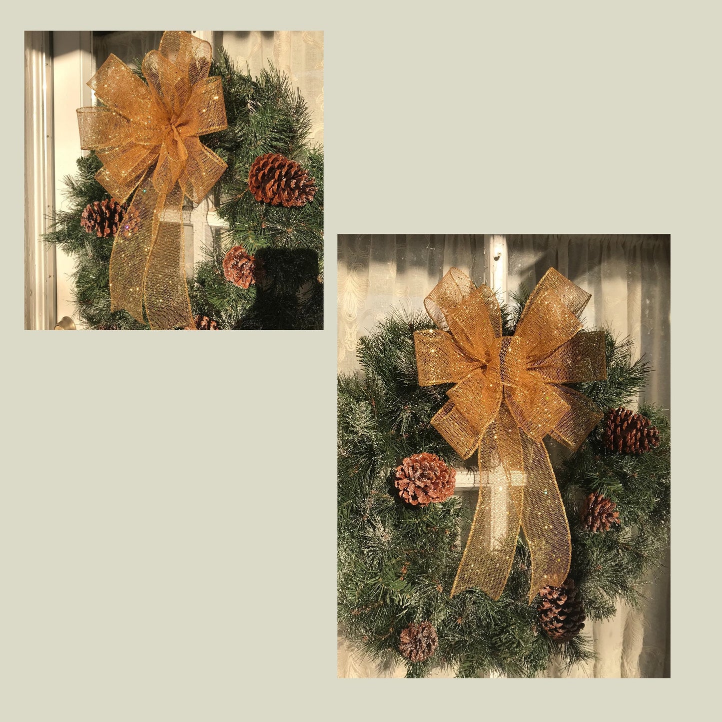 Christmas bow Gold Bow Gold Sparkle Bow for Front Door Mailbox Christmas Decor Gold Tree Topper