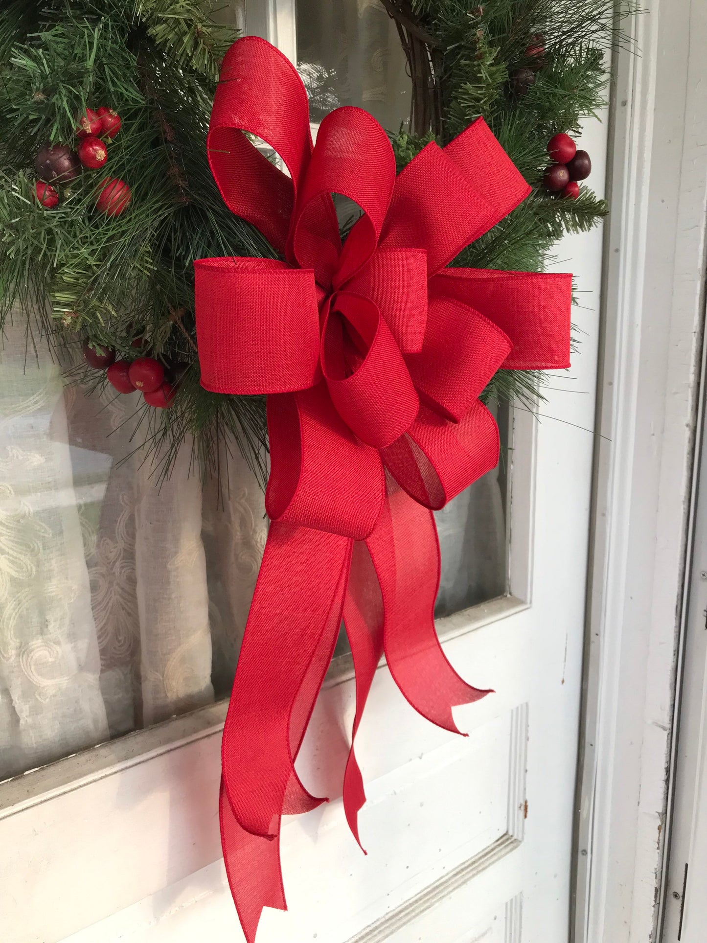 Christmas Bow Large Linen bow for Wreath Christmas Bow for Front Door Decor Tree Topper Church Decoration