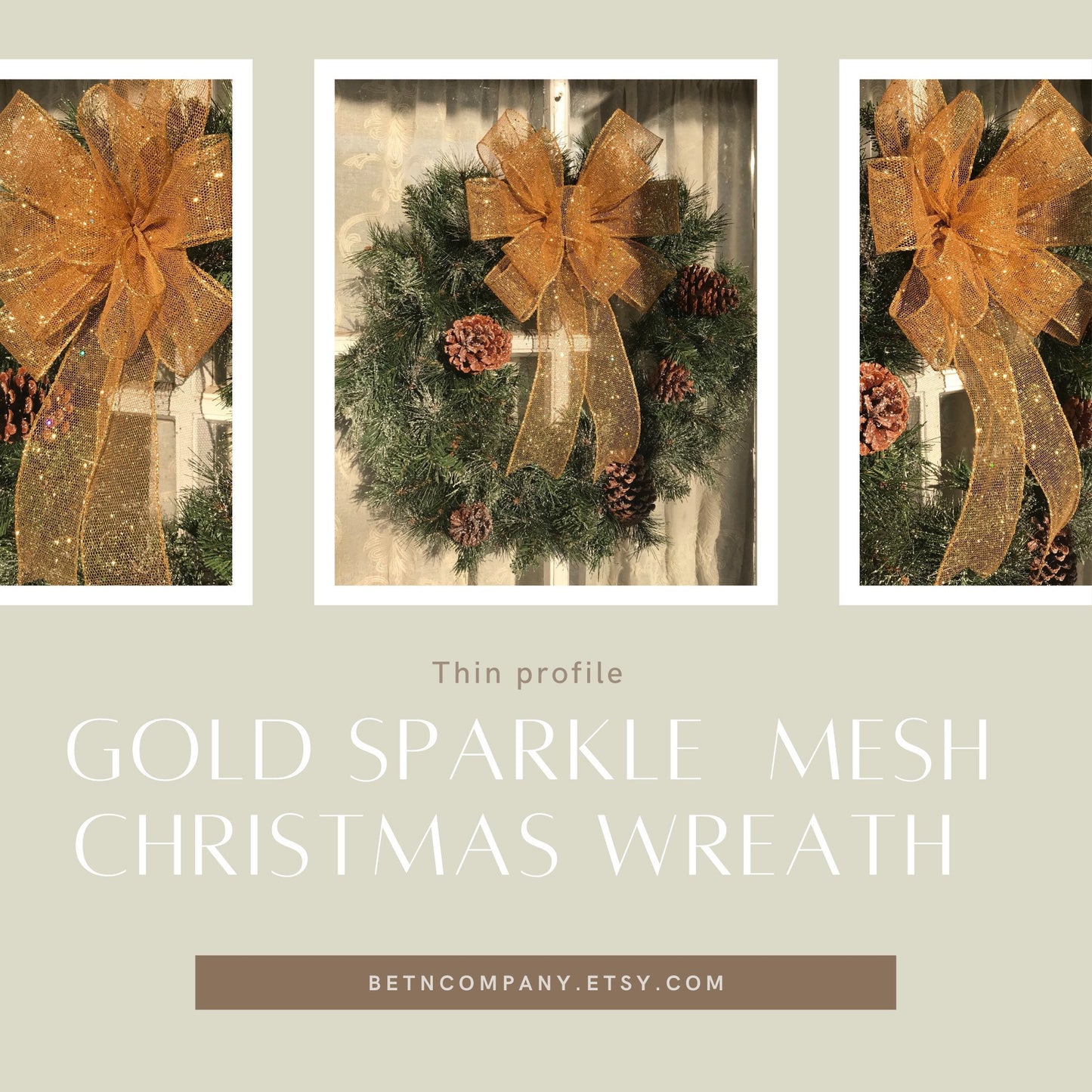 Christmas bow Gold Bow Gold Sparkle Bow for Front Door Mailbox Christmas Decor Gold Tree Topper