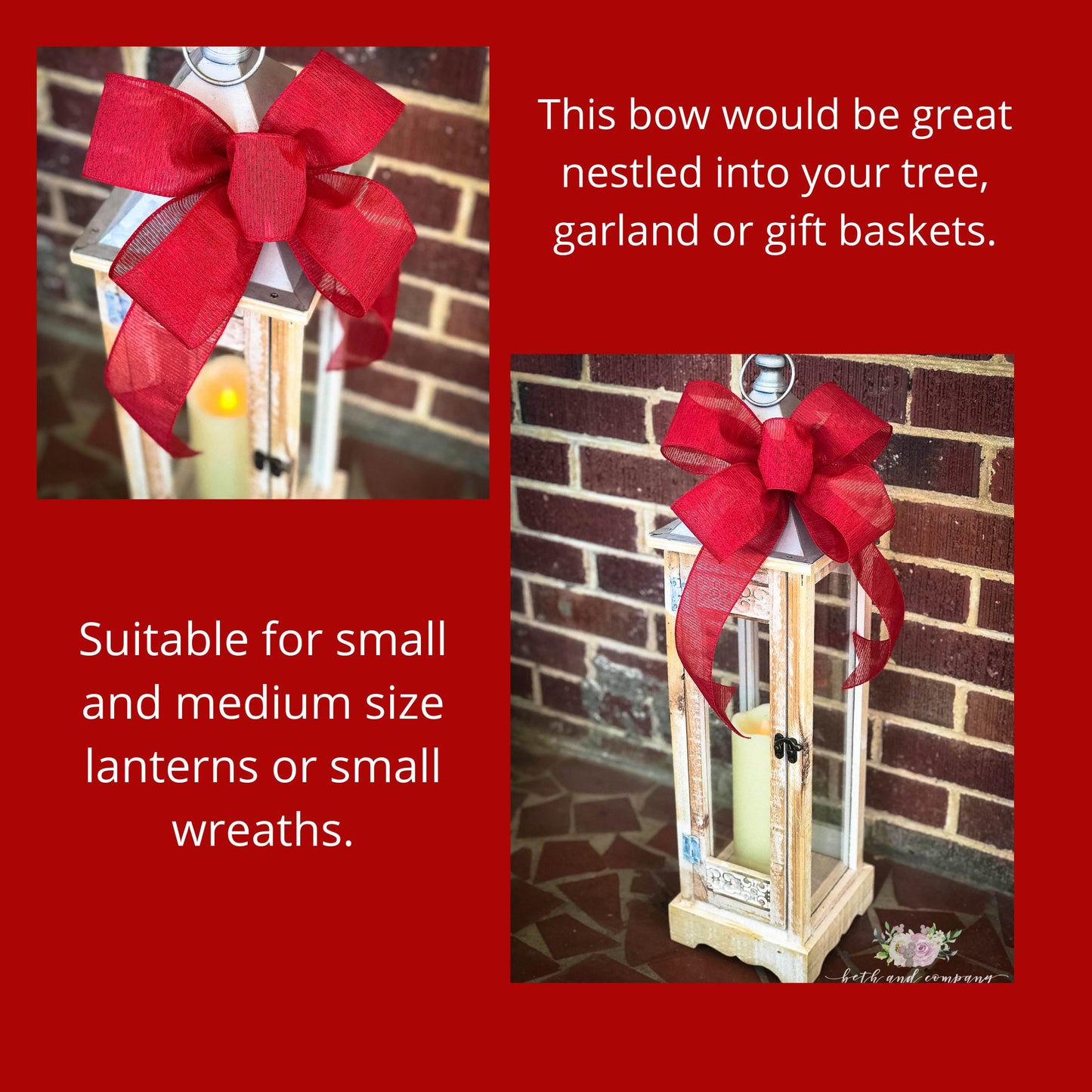 Red Christmas Bow Lantern bow Sheer Red bow for Christmas Trees Gift Basket bow