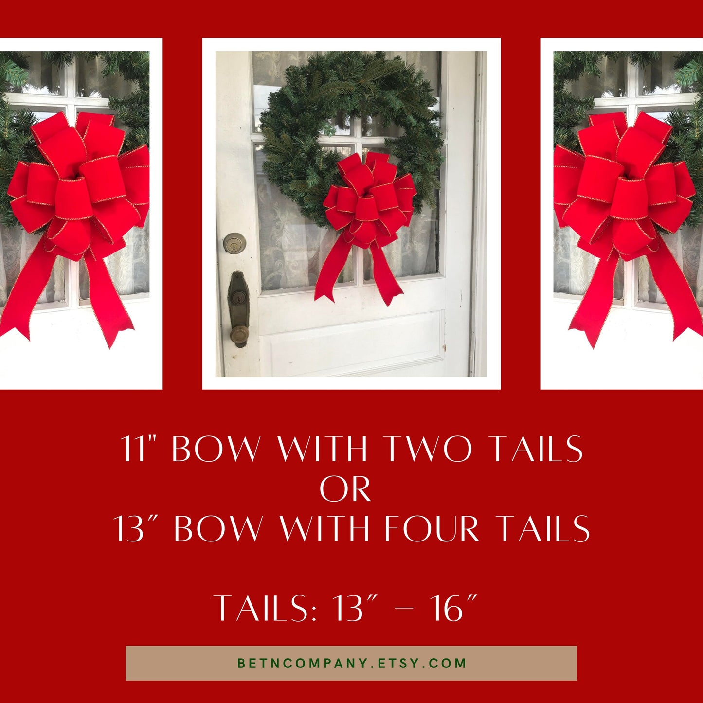 OUTDOOR Red Velvet Gold Trim Christmas Wreath Bow for Front Porch Decor Weatherproof Christmas Bow Lamp Post Decor Outside Christmas Bows