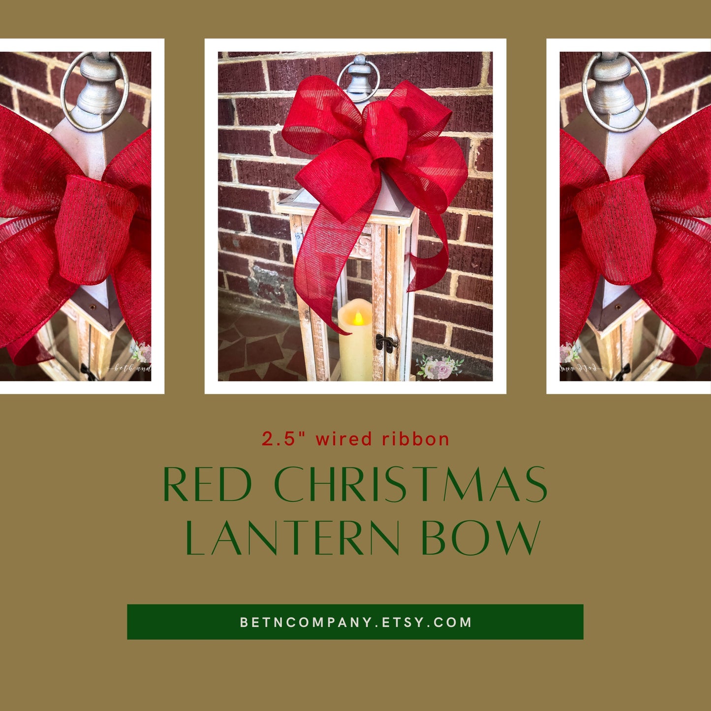 Red Christmas Bow Lantern bow Sheer Red bow for Christmas Trees Gift Basket bow