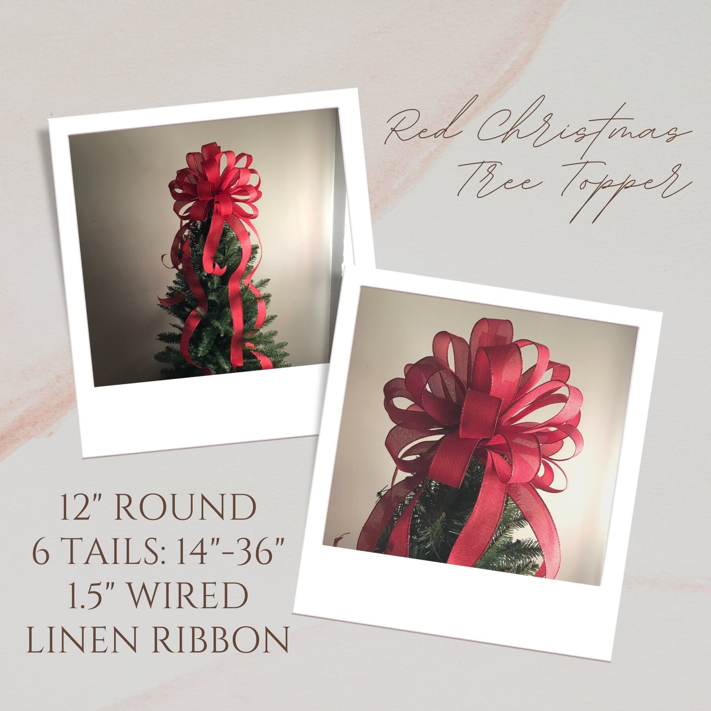 Christmas Tree Topper 12" Round Bow Christmas Tree Bow Pick your Ribbon Christmas in July