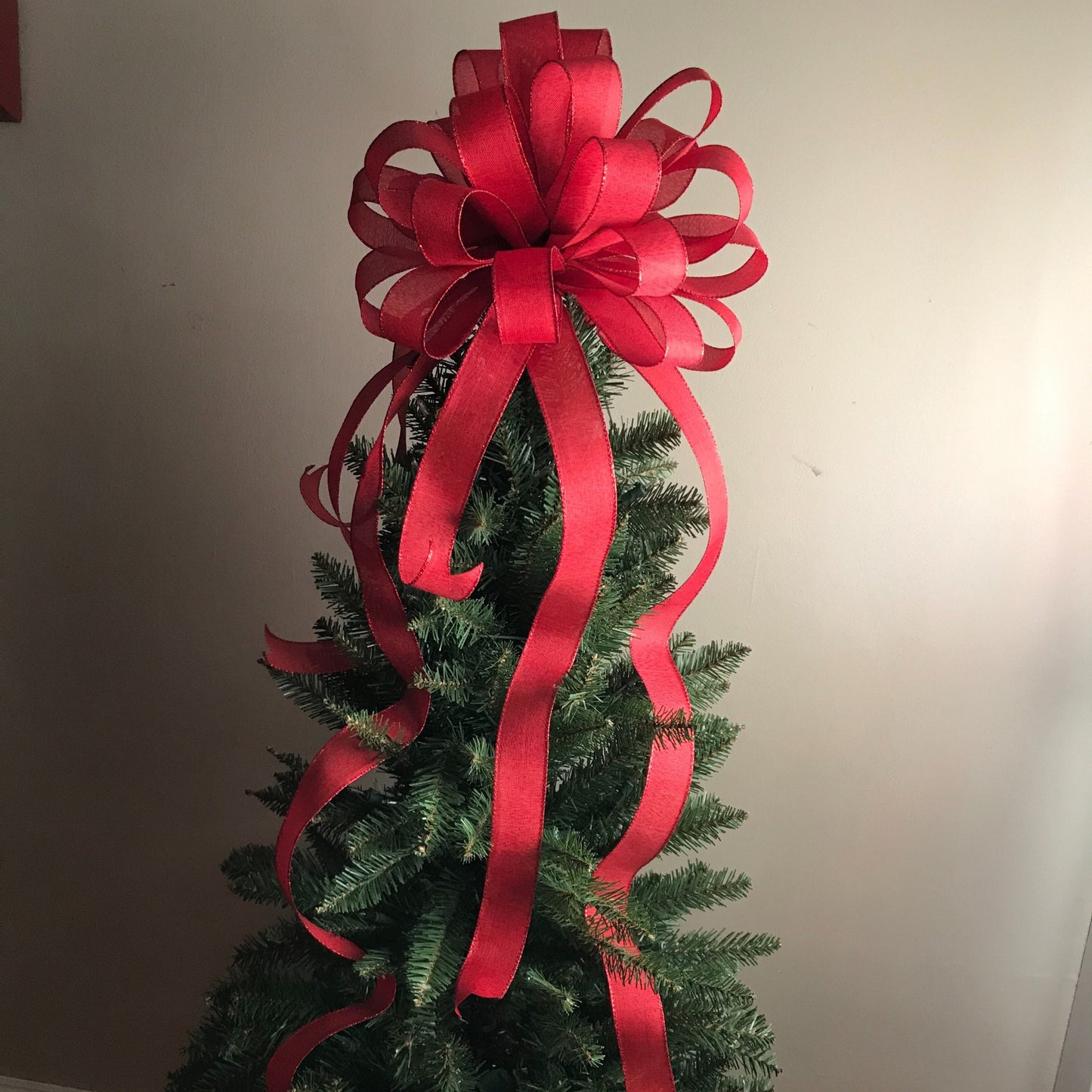Christmas Tree Topper 12" Round Bow Christmas Tree Bow Pick your Ribbon Christmas in July