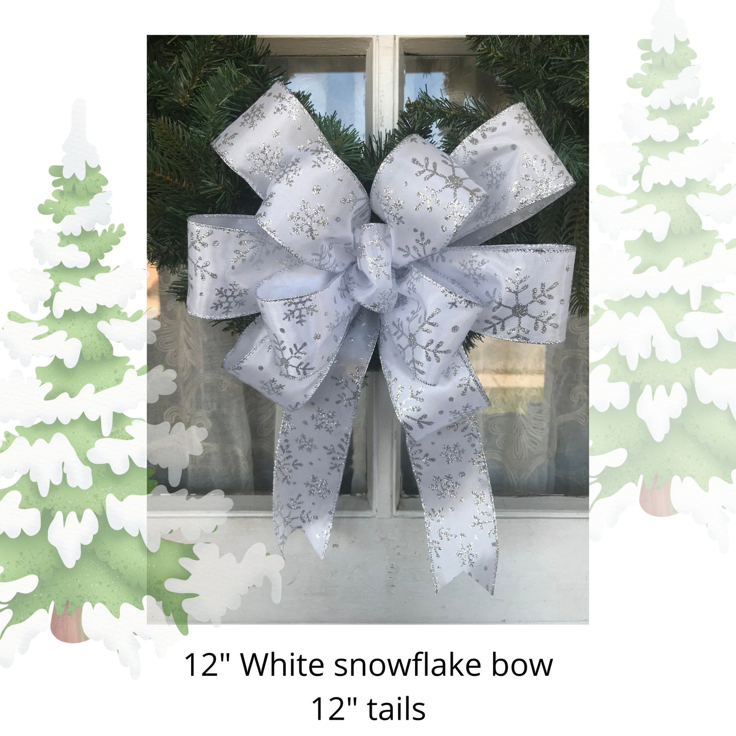 Christmas Bow White Snowflake Bow, Silver Snowflake