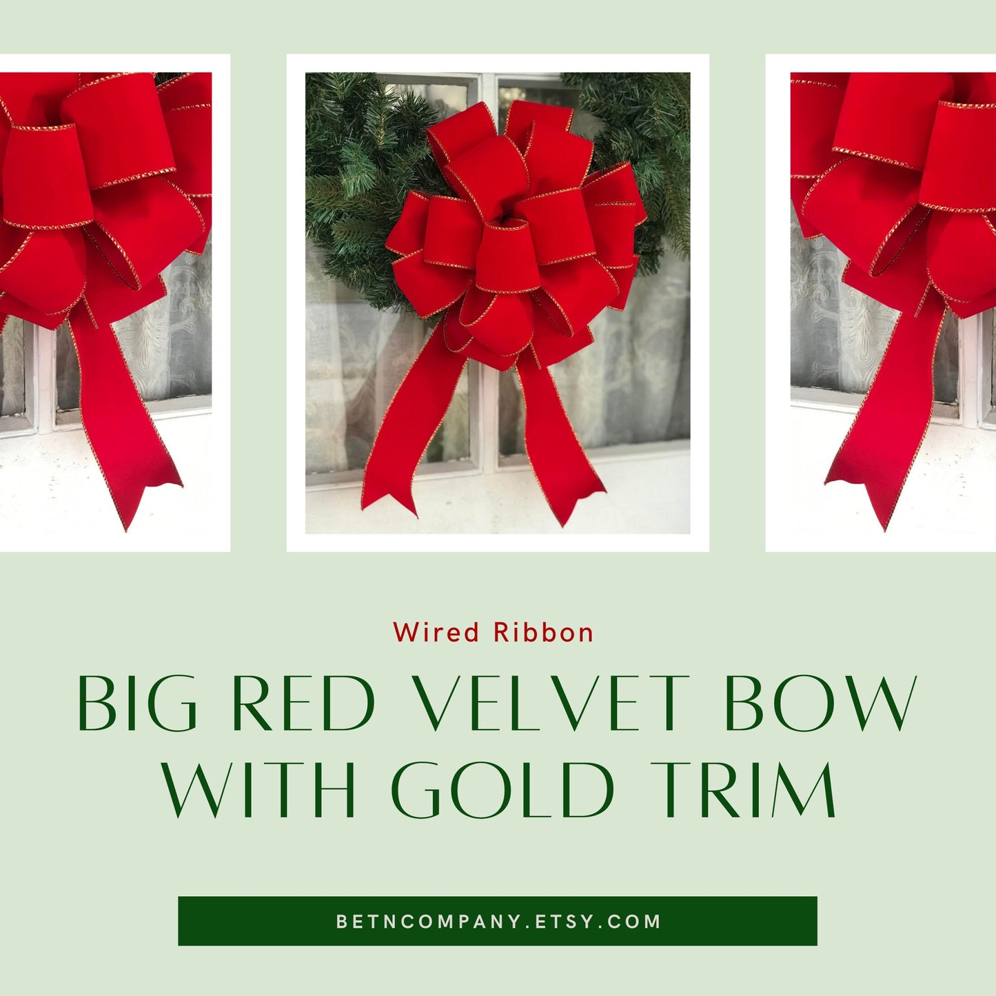 OUTDOOR Red Velvet Gold Trim Christmas Wreath Bow for Front Porch Decor Weatherproof Christmas Bow Lamp Post Decor Outside Christmas Bows