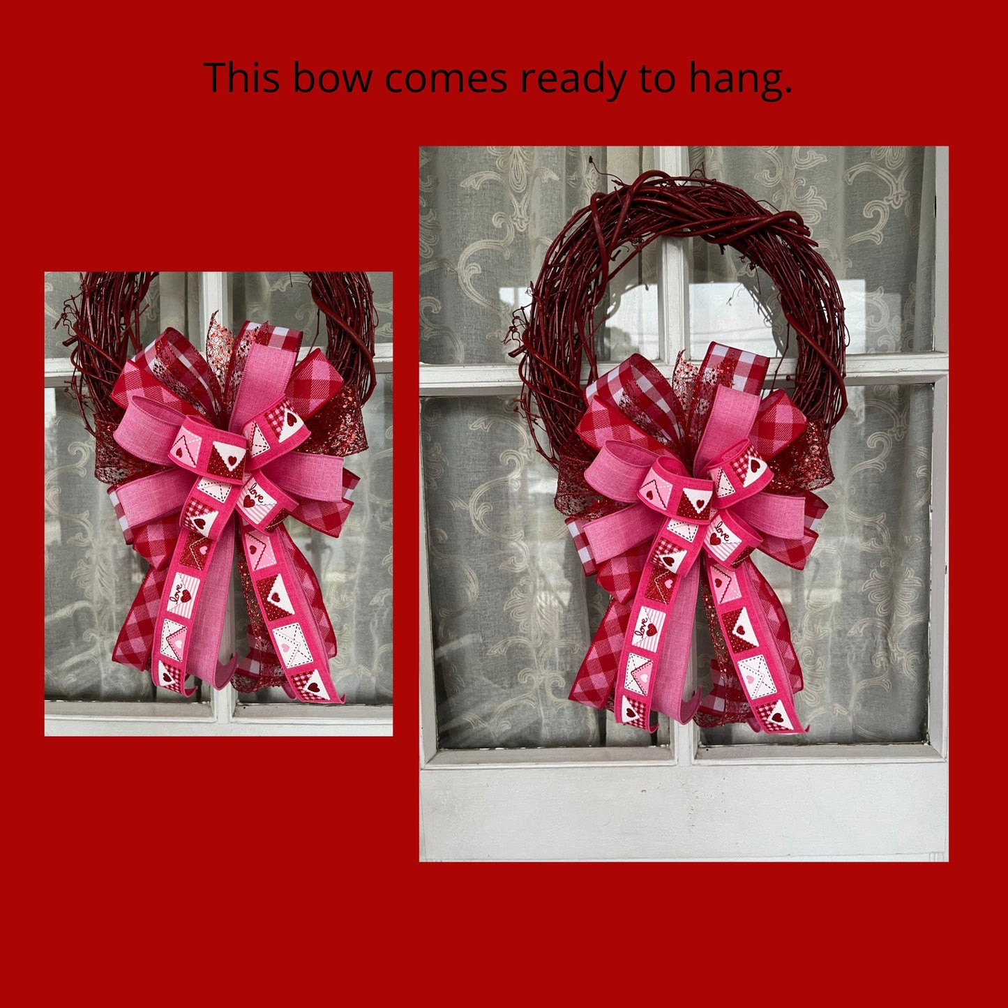 Valentine bow | Valentine Envelope wreath bow | Valentines Day Decor