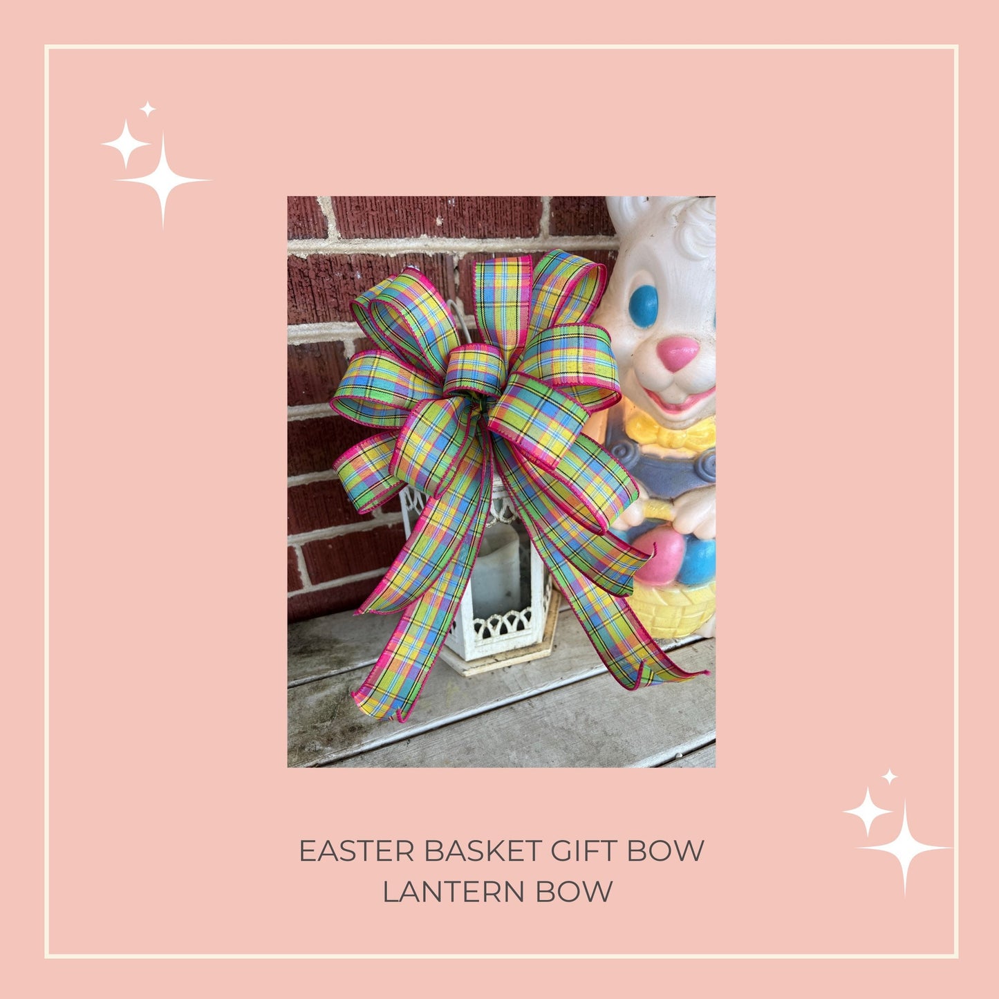 Easter Basket Bow, Spring Wreath Bow, Easter Bow for Front Door, Easter Decorations, Bright Spring Plaid