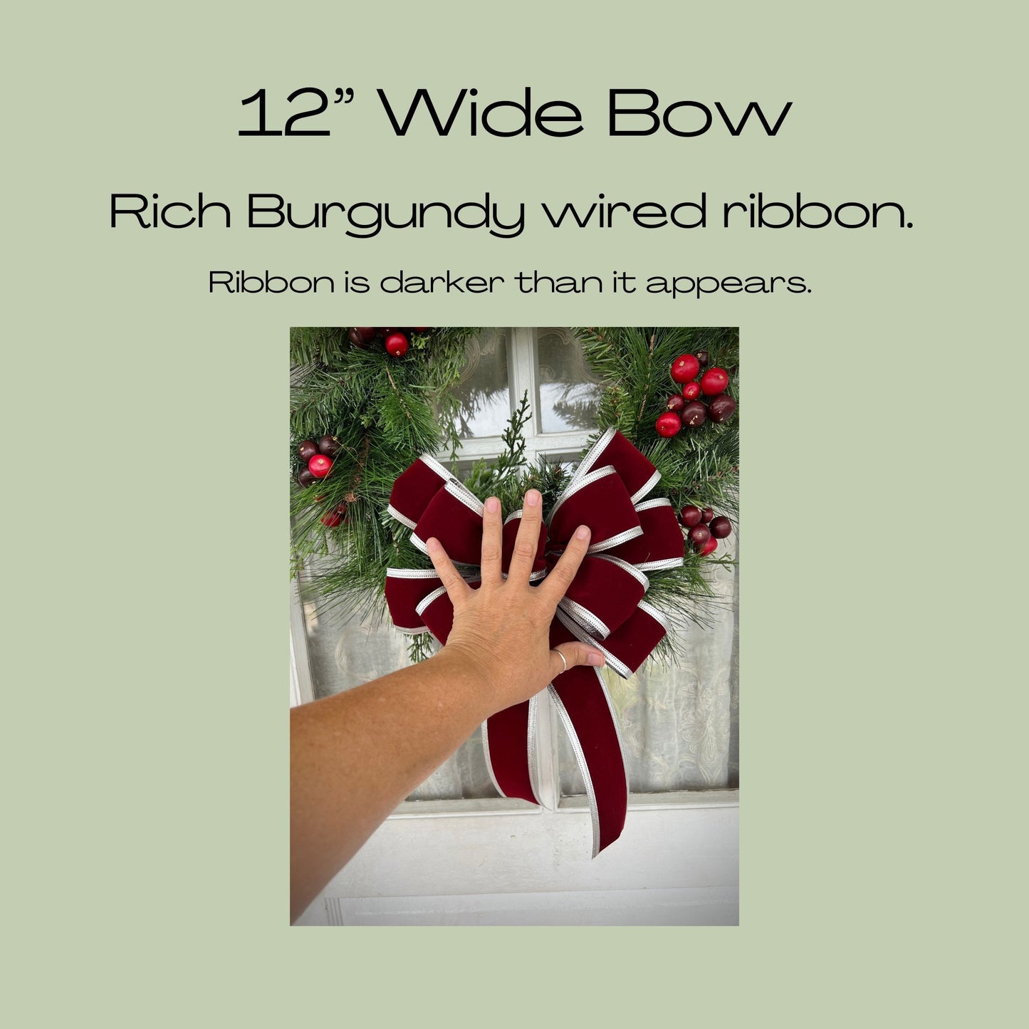 Christmas Bow Burgundy Velvet Bow with Silver Trim Elegant Christmas Bow