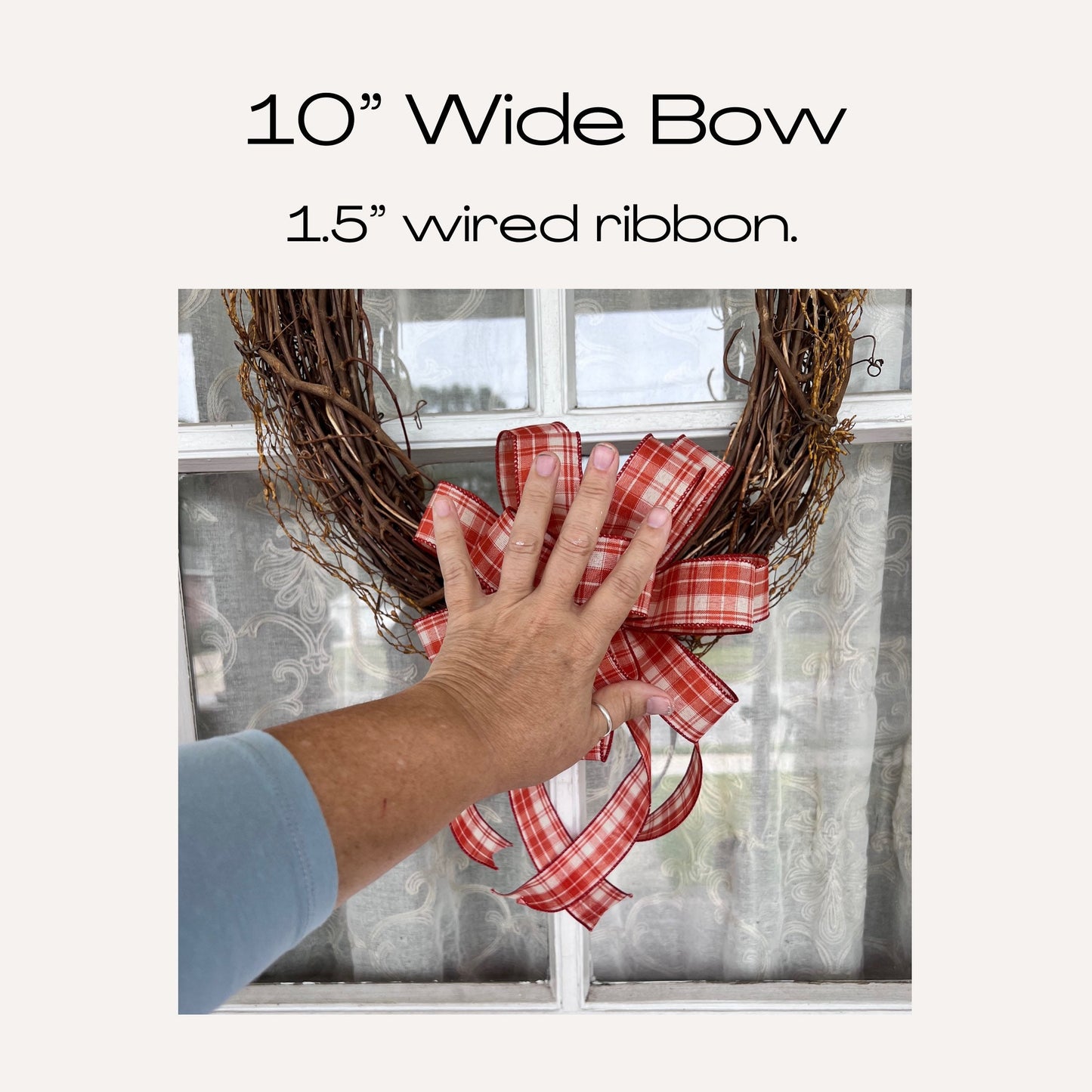 Fall Bow Burnt Orange and Cream Homespun Plaid Bow Lantern Bow Fall decor 10 Inch bow Texas Front Door Decor